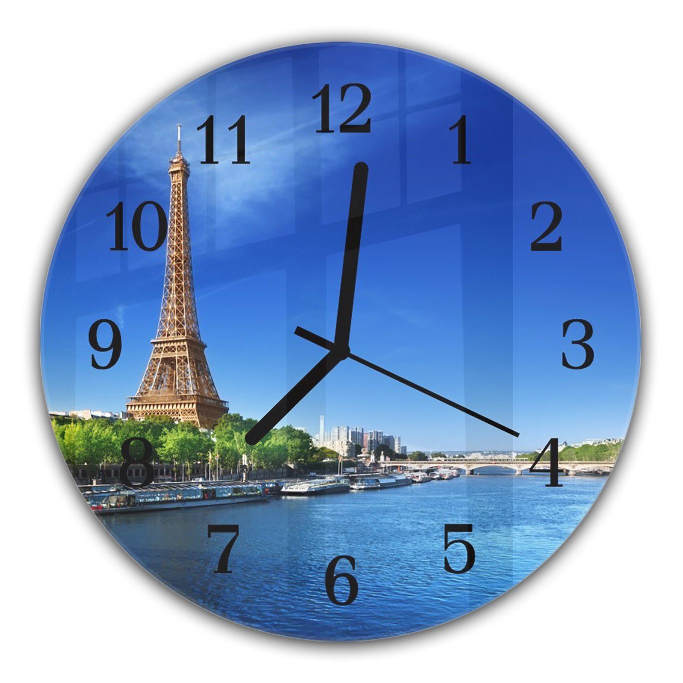 30 Wanduhr Turm Glas cm Sonnenaufgang - Primedeco Wanduhr mit mit im aus und und Rund Paris Quarzuhrwerk Motiv Durchmesser