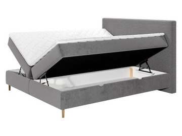 MIRJAN24 Boxspringbett Laro Cord (mit zwei Bettkästen), Holzfüße, Bonellfederkernmatratze 140/160/180x200 cm