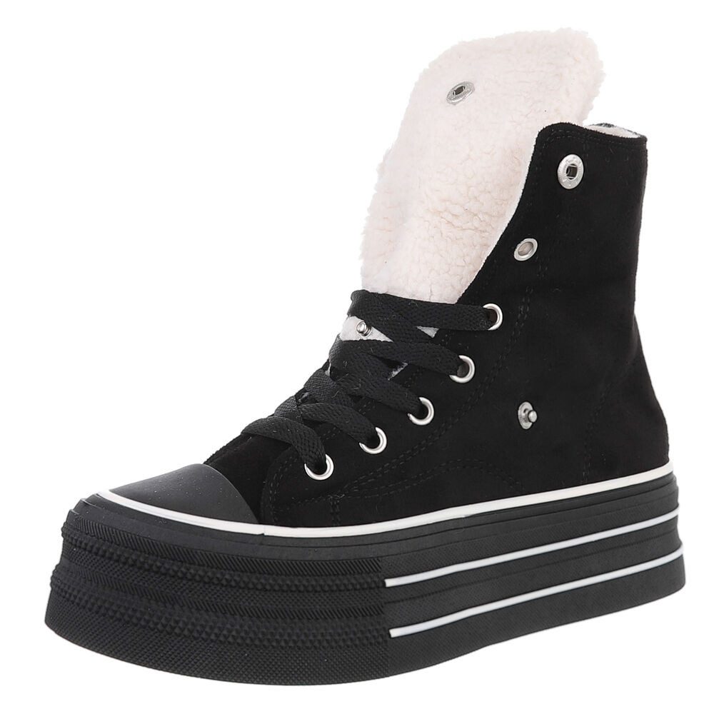 Ital-Design Trendy Freizeitschuh mit gefüttertem Knöchel und Komfort Sneakerboots (90458105) Flach Sneakers High in Schwarz