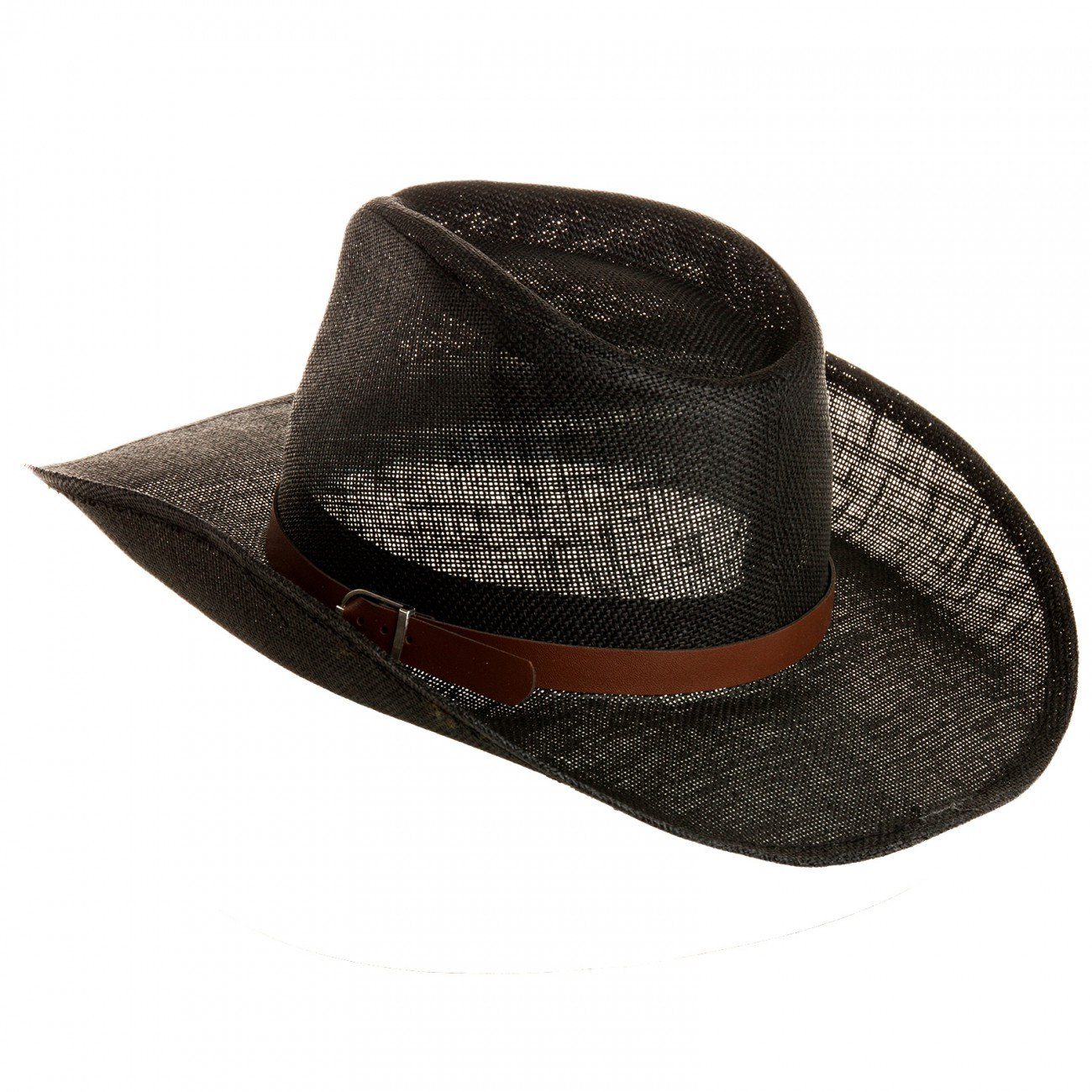 braunem mit Herren HT009 Gürtelband Cowboyhut Cowboy Hut schwarz Caspar