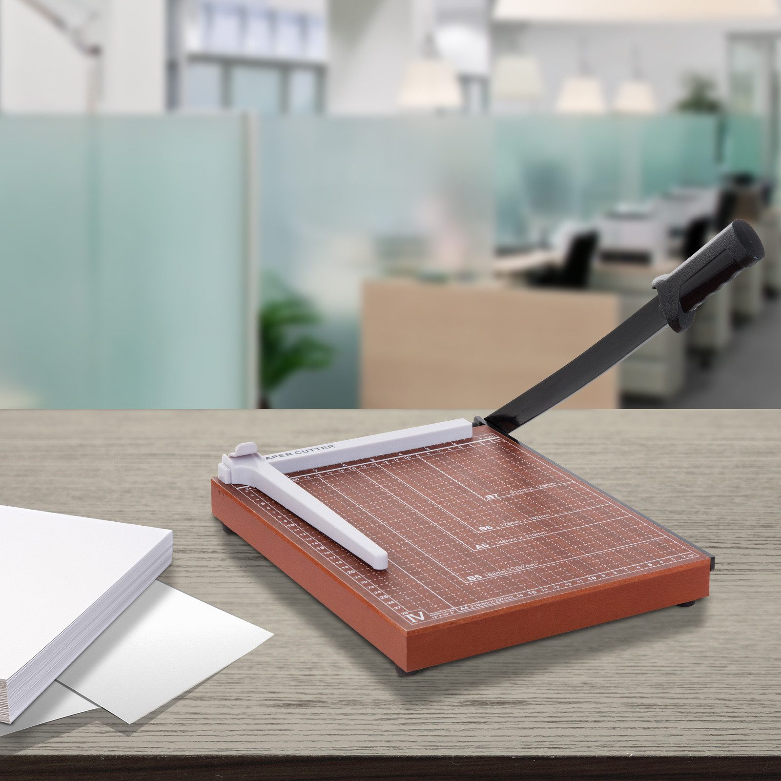 HOMCOM Papierschneidegerät Papierschneidemaschine, Metall Braun 48 x 26,5 x 5cm