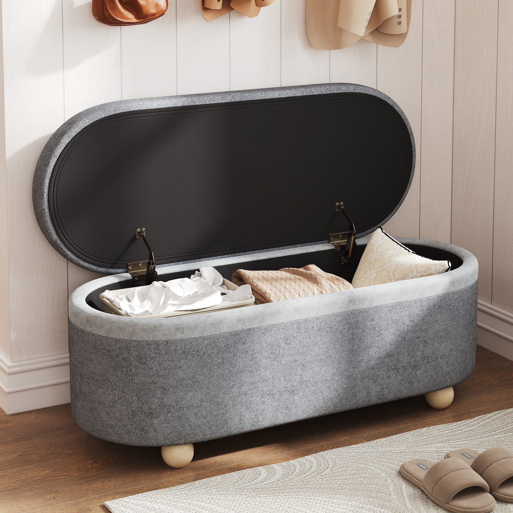 Flieks Polsterbank (110x41x47 cm, 1-St., mit Stauraum), Sitzbank Polsterhocker Bettbank Esszimmerstuhl, Imitationswollestoff