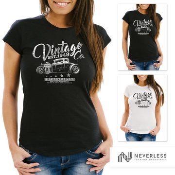 Neverless Print-Shirt Damen T-Shirt Hot Rod Retro Auto Vintage Car Oldschool Mobile Slimfit Neverless® mit Print