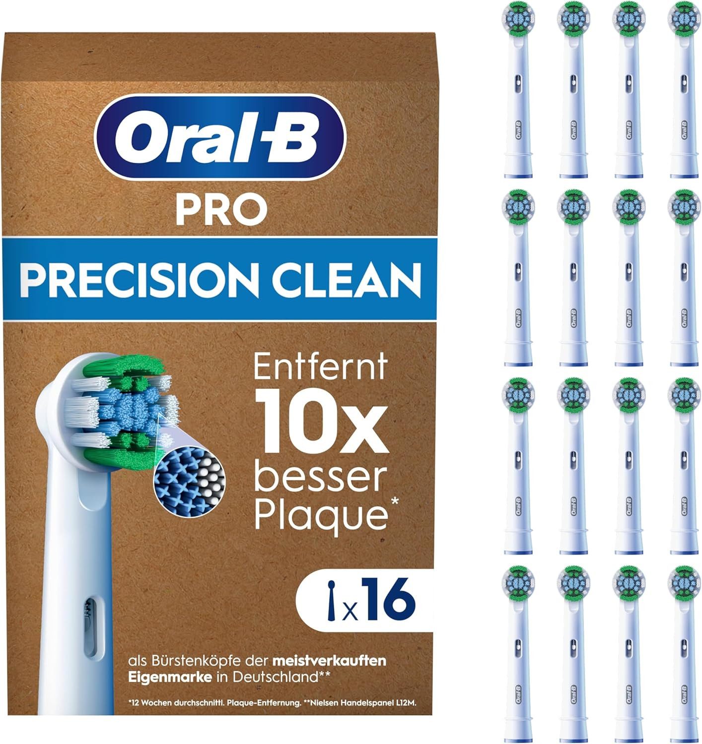 Oral-B Aufsteckbürsten Pro Precision Clean, X-förmige Borsten für E-Zahnbürste, weiß 16 Stück