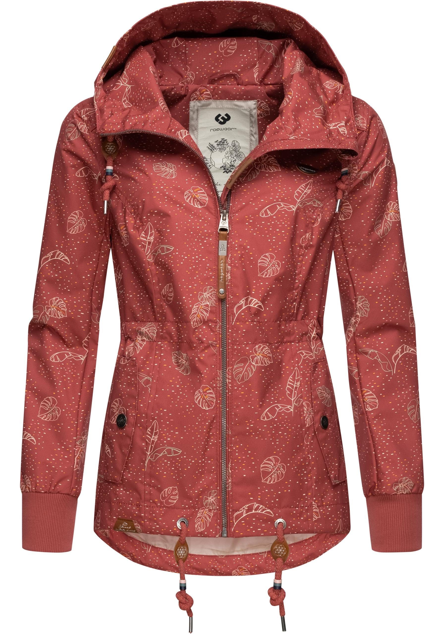 Kapuze und stylische rosa Outdoorjacke Danka Leaves mit Print Ragwear Übergangsjacke