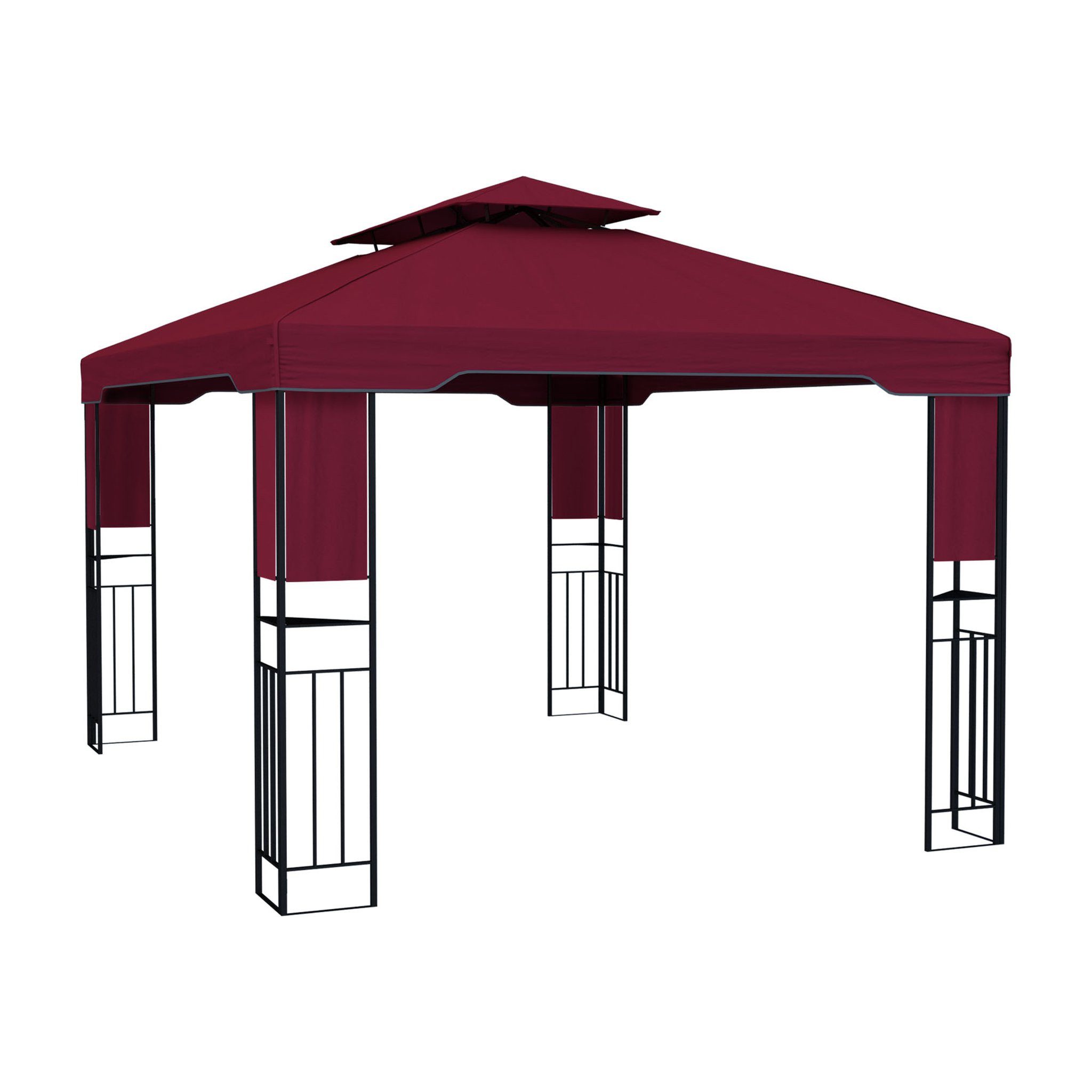 paramondo Pavillon Gartenpavillon 4x3m Deluxe Pavillon Outdoor stabil Bordeaux, Doppel Dach, UV 50+, Erdnägel Set, leicht demontierbar