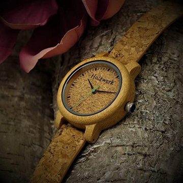 Holzwerk Quarzuhr HILDEN kleine Damen Kork & Leder, Holz Armband Uhr in beige