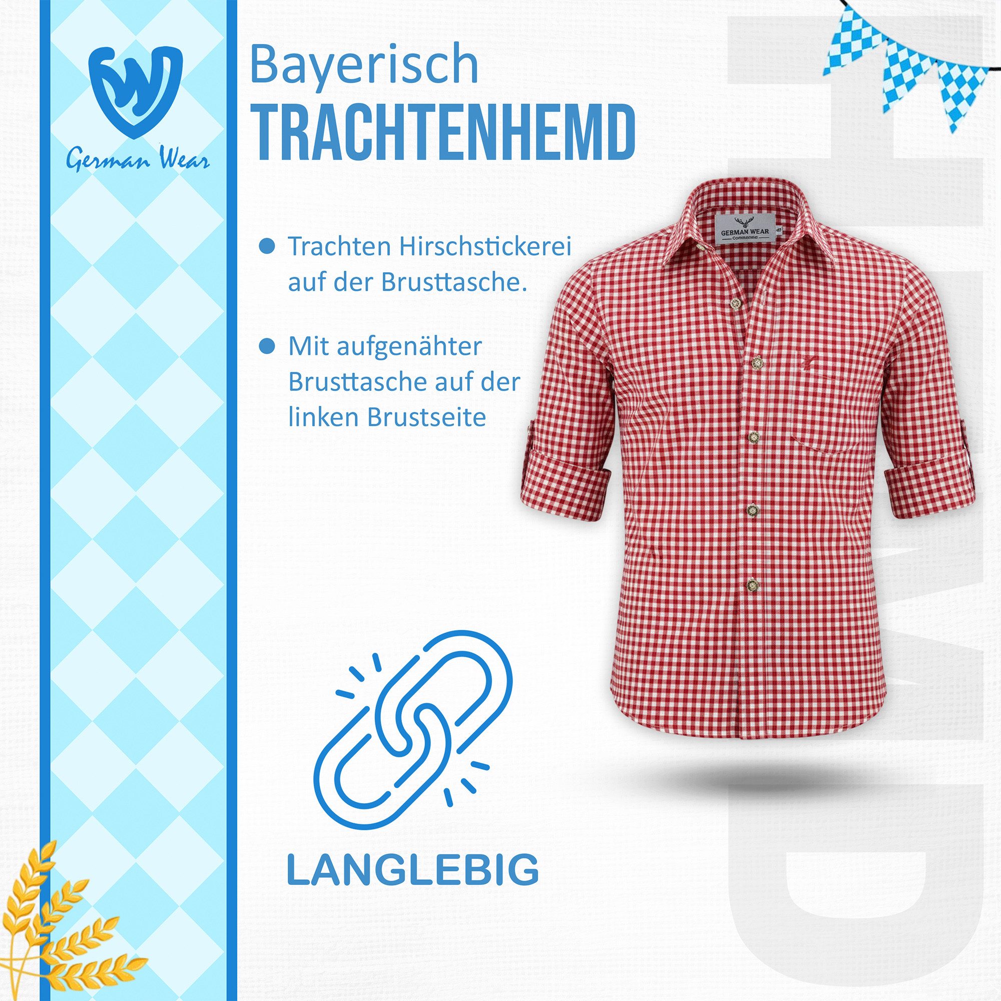 German Wear Trachtenhemd GW120x Trachtenhemd Langarm hemd Trachtenmode Hemd