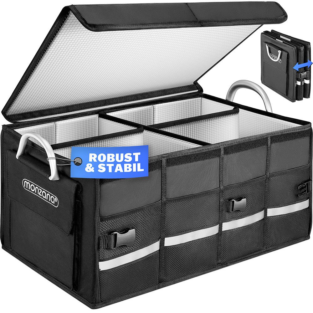 monzana Faltbox (1 St), Kofferraumtasche mit Deckel und Isolierung 65L Trennwände wasserdicht
