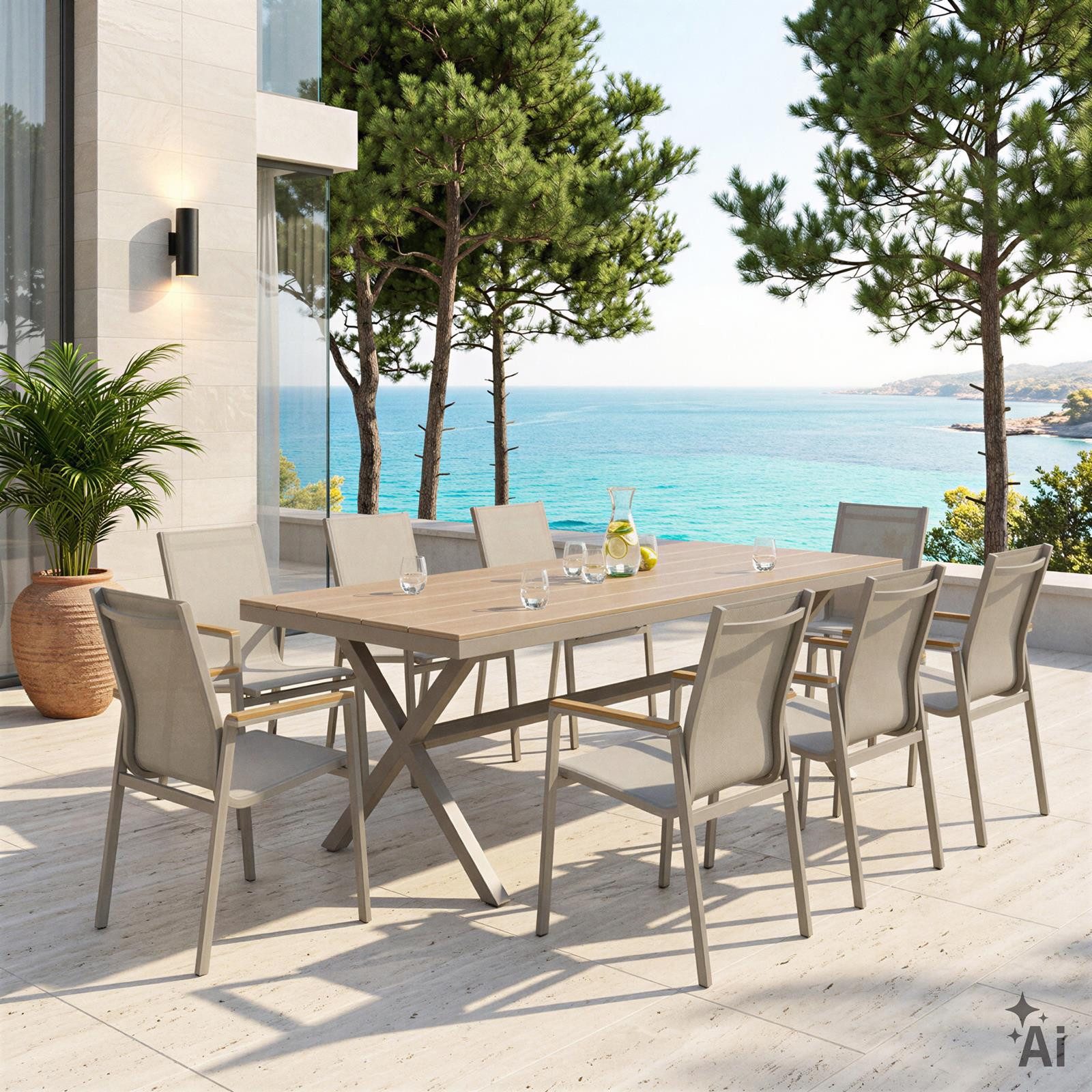 IDIMEX Garten-Essgruppe WINDY, (9-tlg), Gartenmöbel Set für 8 Personen aus Alu und WPC wetterfest Kaschmir