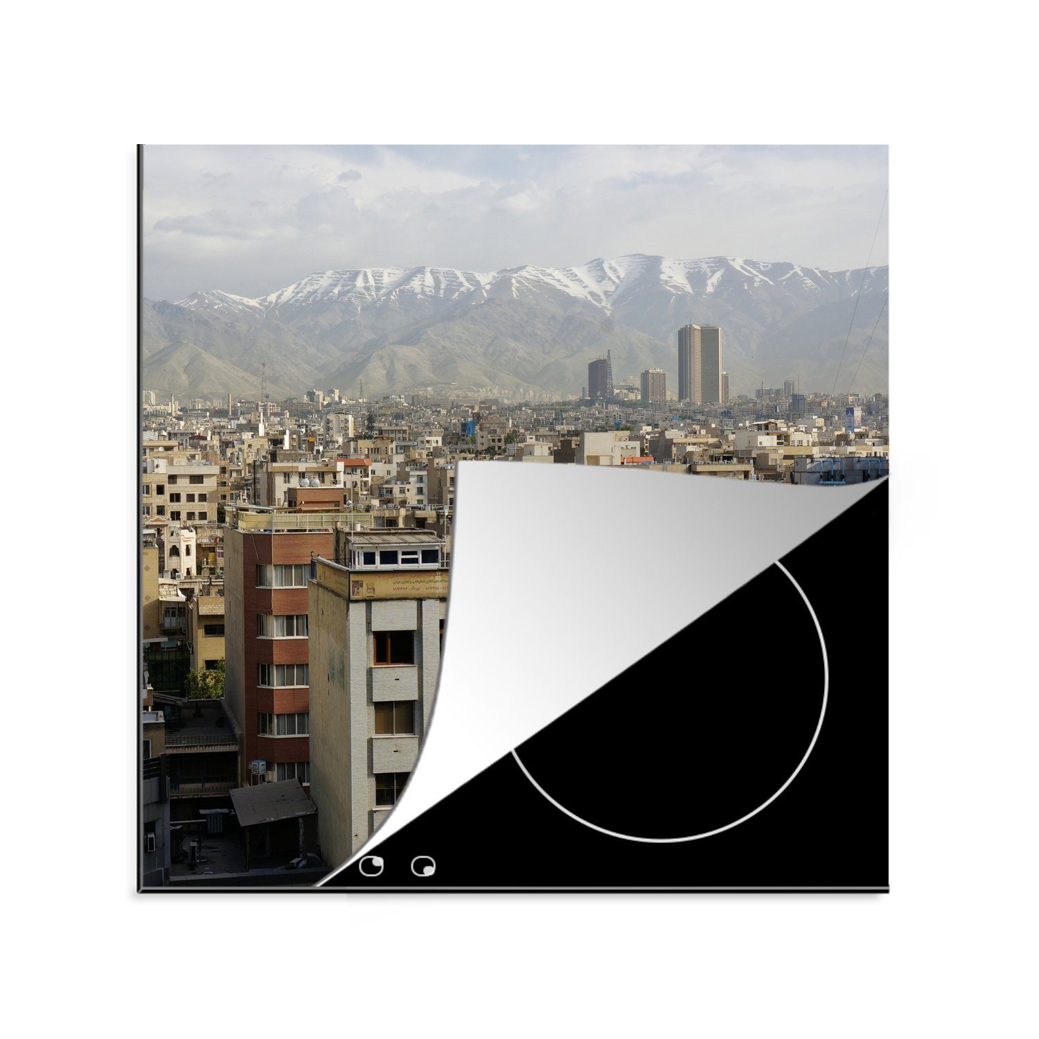 MuchoWow Herdblende-/Abdeckplatte Berge Hintergrund (1 küche tlg), im Vinyl, Arbeitsplatte für Ceranfeldabdeckung, Teheran, cm, in 78x78