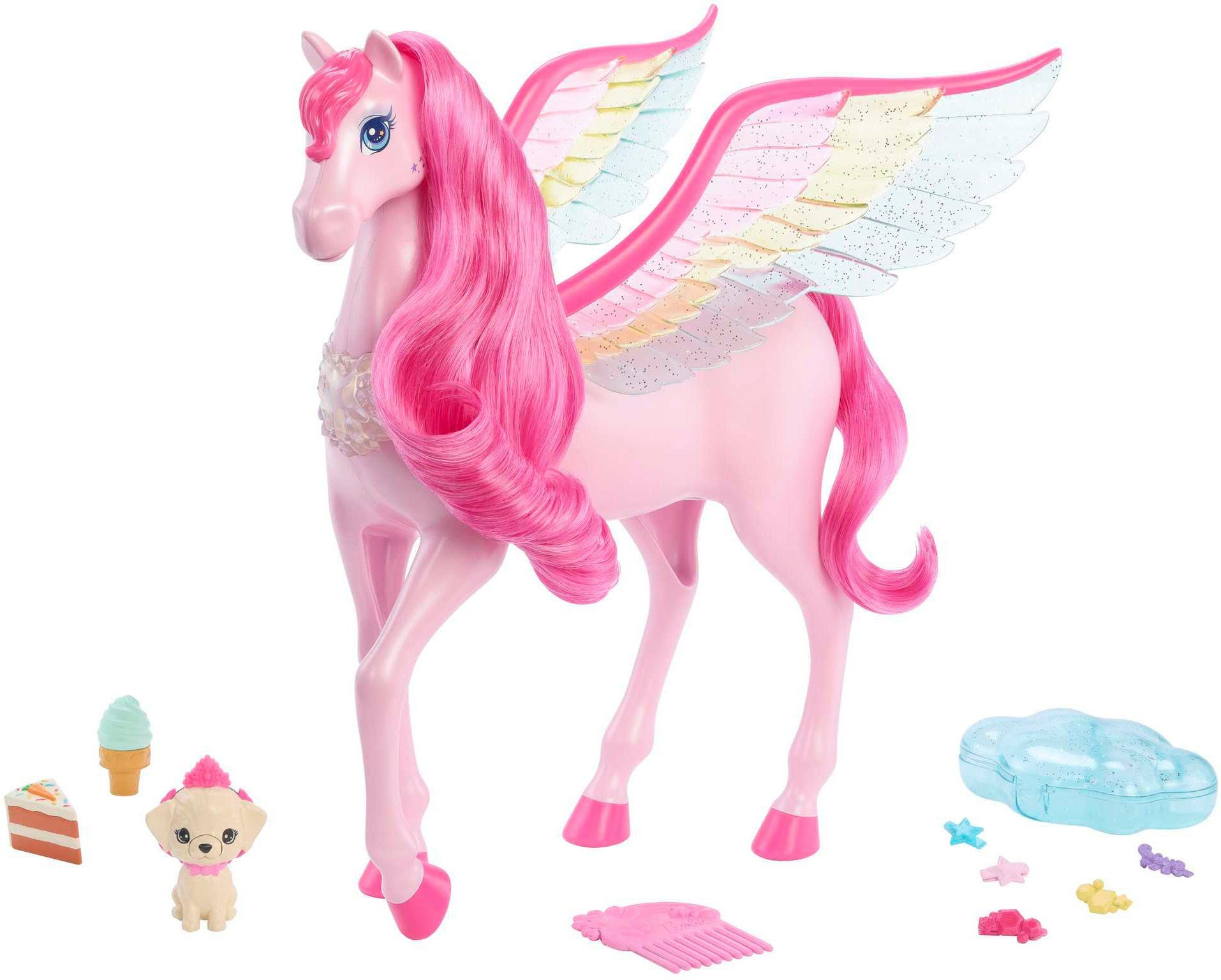 Barbie Anziehpuppe Ein verborgener Zauber, Rosafarbener Pegasus mit Hündchen | Anziehpuppen