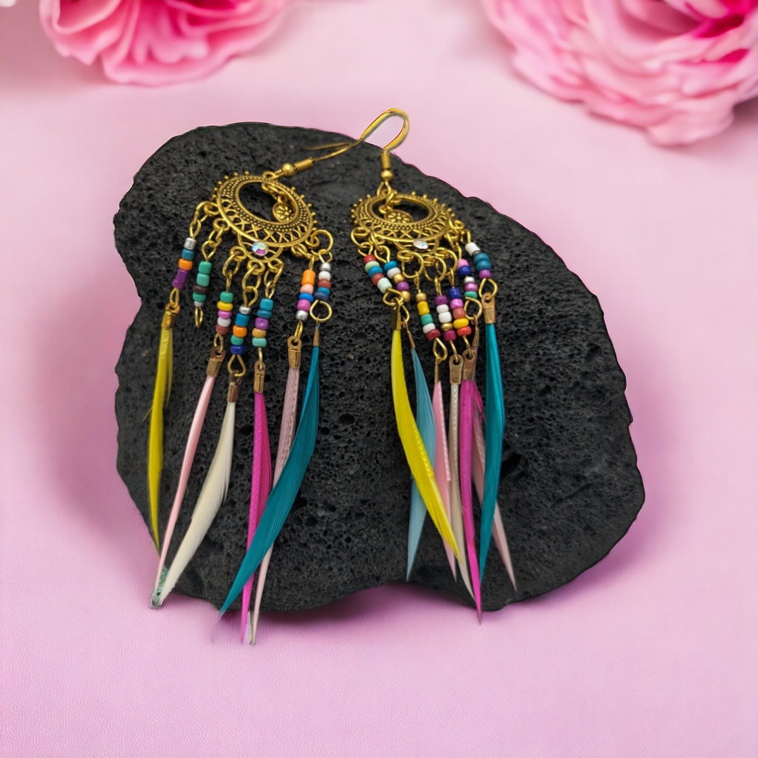 Eyecatcher Paar Ohrhaken Bunte Boho Traumfänger Ohrringe mit Federn (Paar, günstig online kaufen