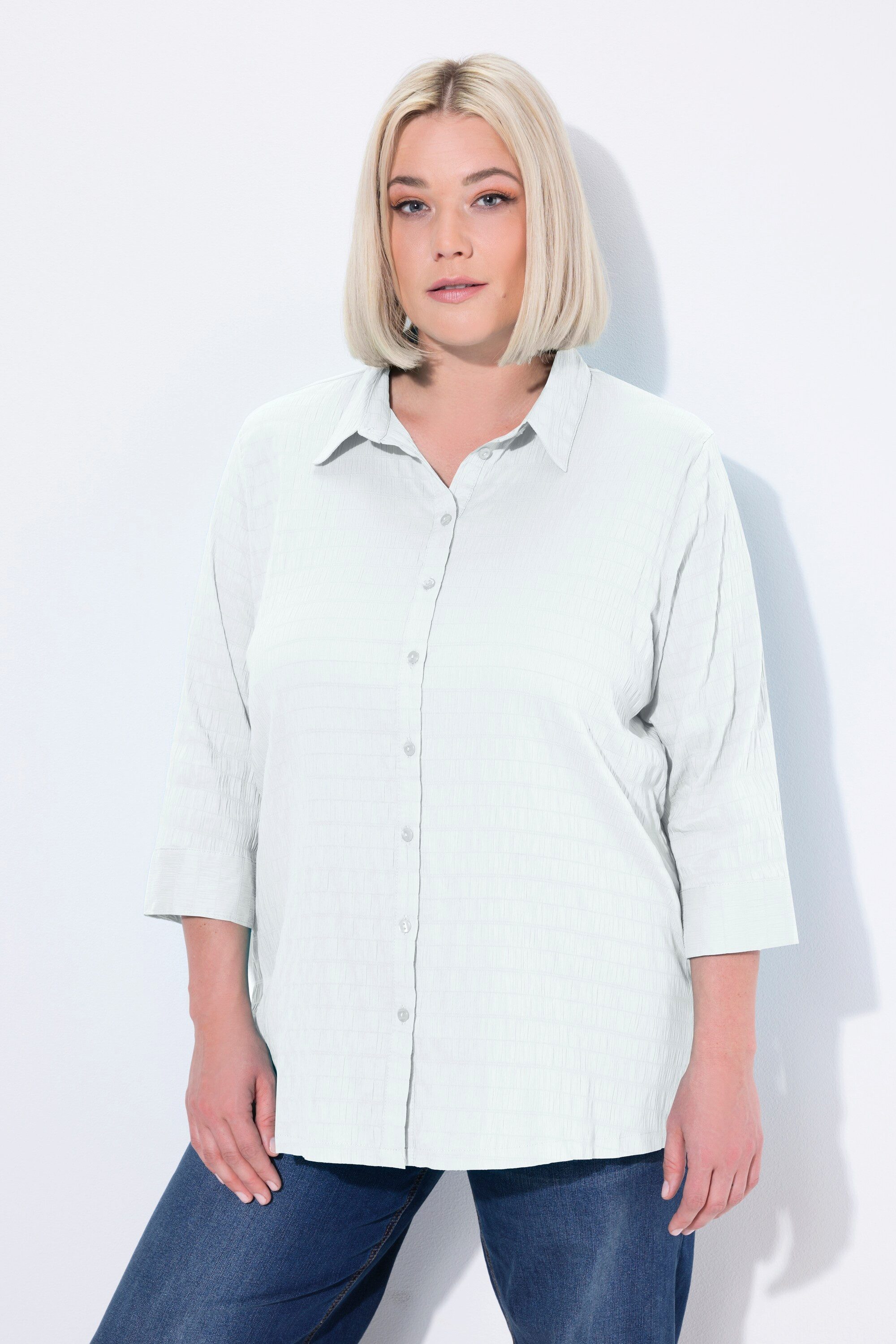 Ulla Popken Hemdbluse Bluse Bubble-Qualität Hemdkragen 3/4-Arm günstig online kaufen