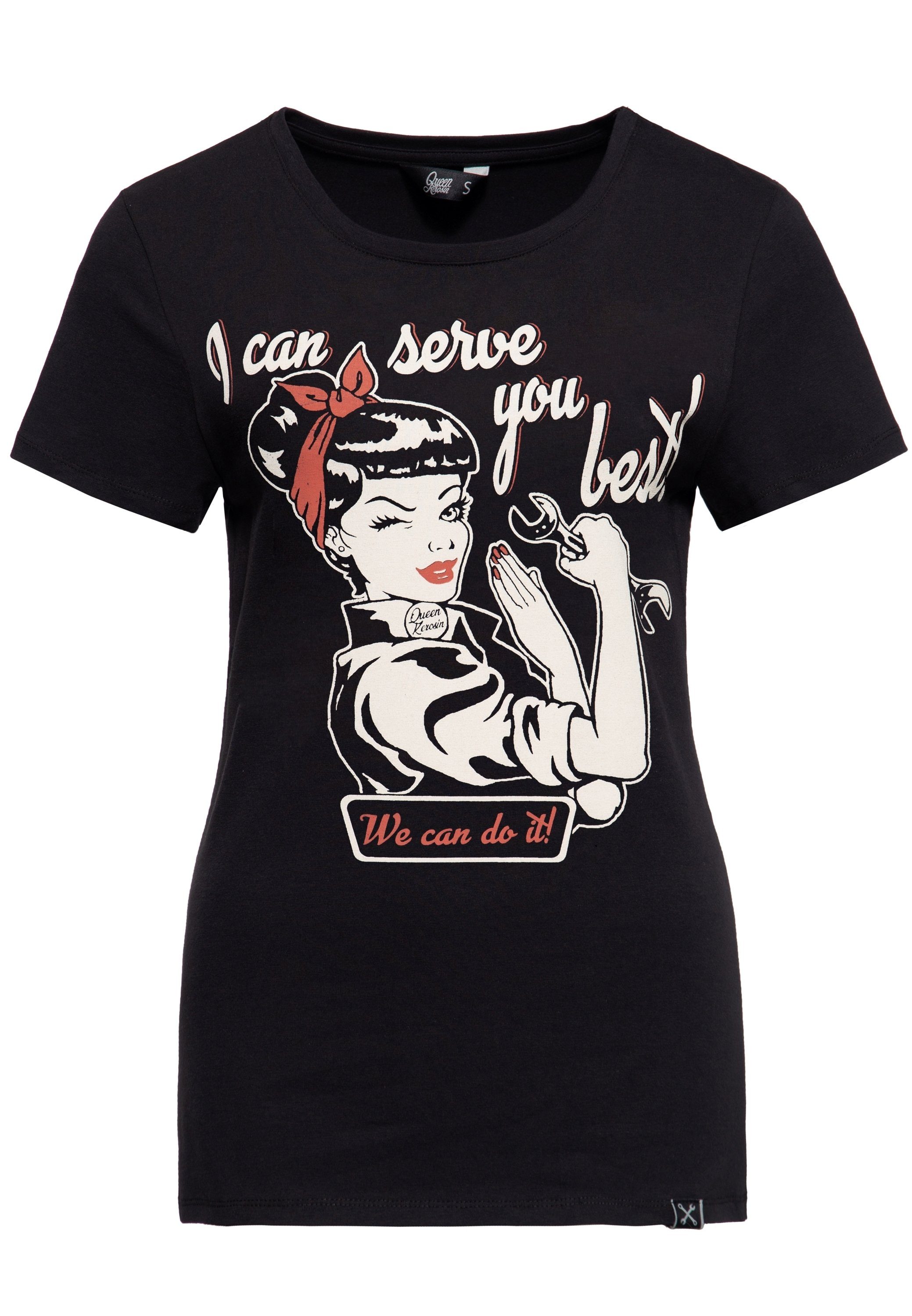 QueenKerosin Print-Shirt I can serve you (1-tlg) mit plakativem vintage Front Print