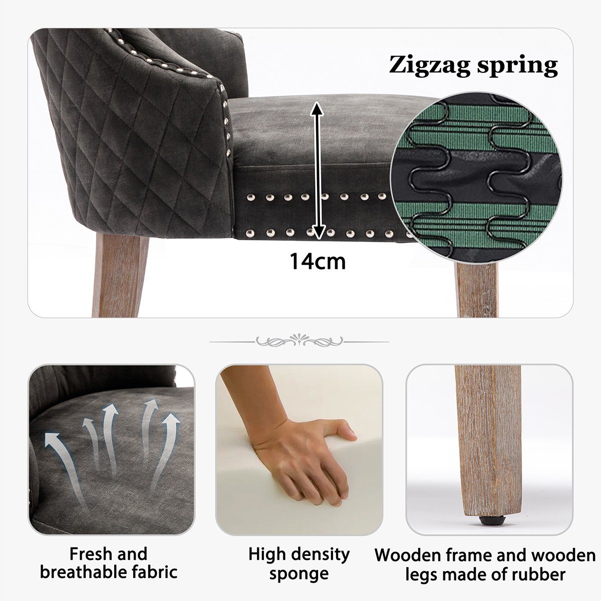 St Massivholz XDeer Polsterstuhl Esszimmerstuhl Küchenstuhl Türklopfer Wohnzimmerstuhl, 2 Rückseite Beinen mit Esszimmerstuhl