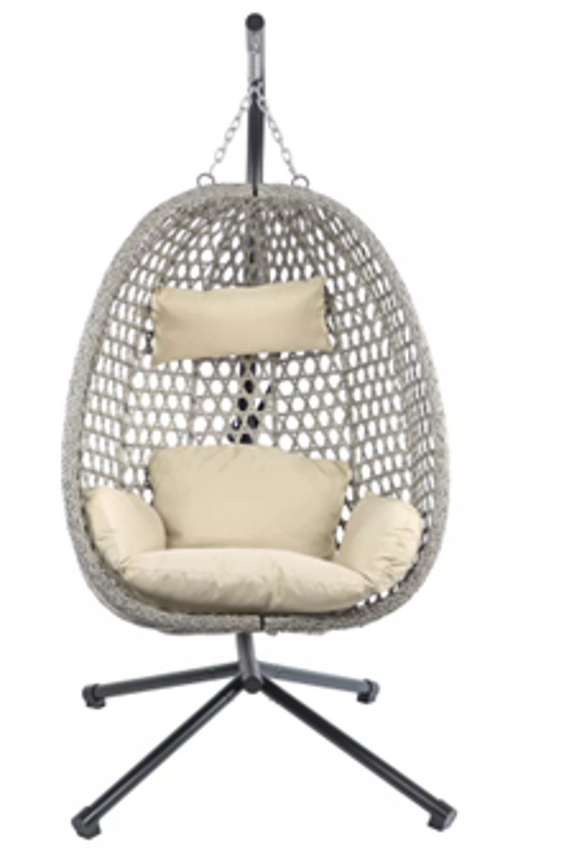 Greemotion Hängesessel Beige [Corvo] Indoor & Outdoor inkl. Kissen Ø48 x H:42mm (Relaxsessel), Faltbarer Korb, hängend