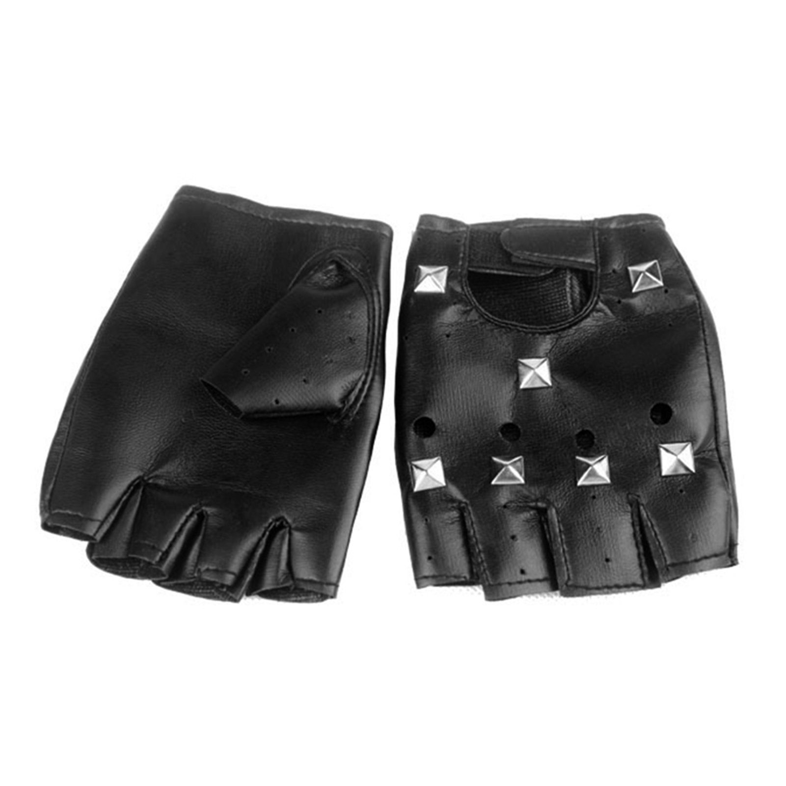 Blusmart Halbfinger-PU-Handschuhe, Paar Lederhandschuhe Handschuhe Nieten-Punk-Fingerlose 1