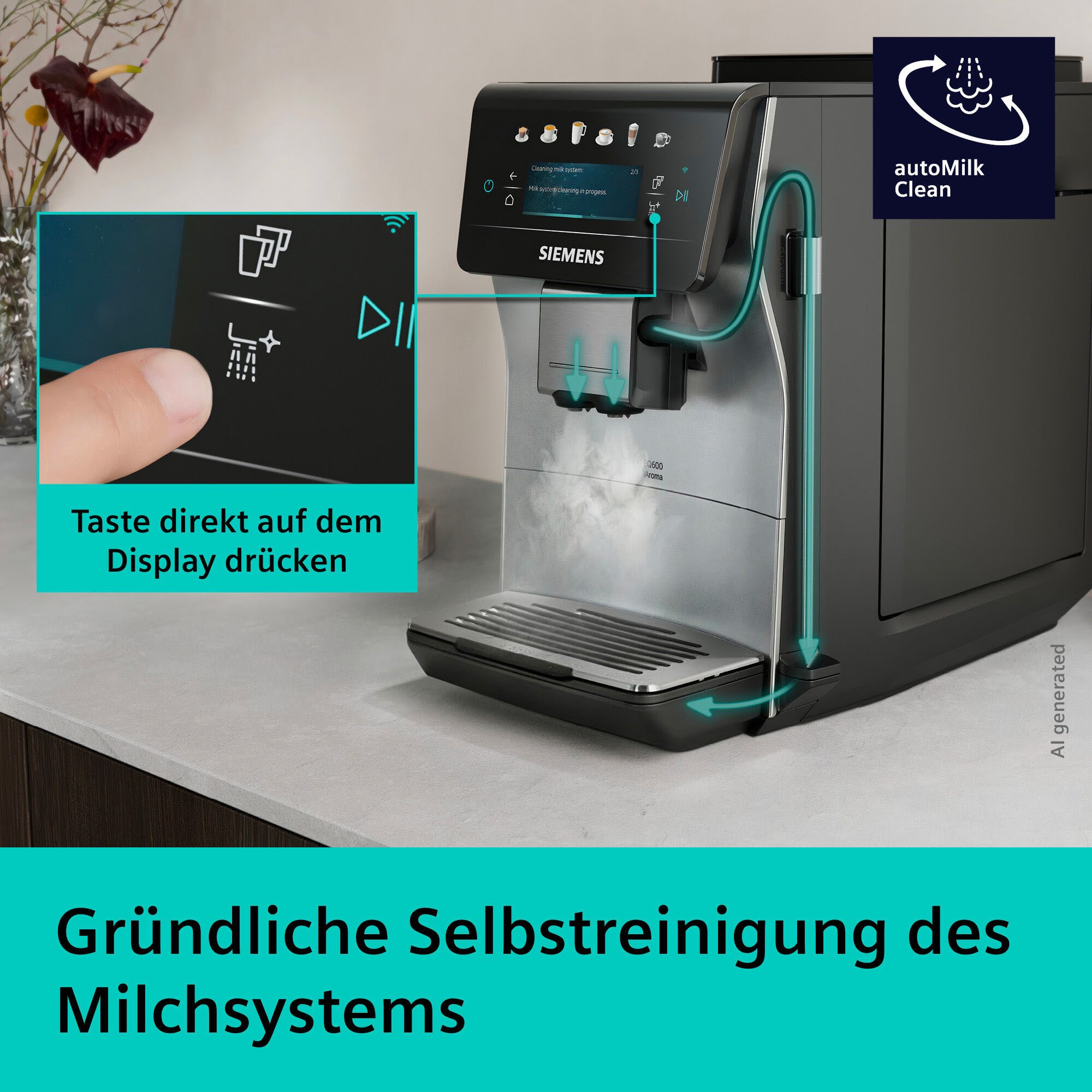 SIEMENS Kaffeevollautomat EQ600 TP603E07, 6 Getränke, XL-Getränke, bis zu 480ml, Keramikmahlwerk, Doppeltassenfunktion, Kannenfunktion, entnehmbare Brüheinheit, – Bild 4 von 5