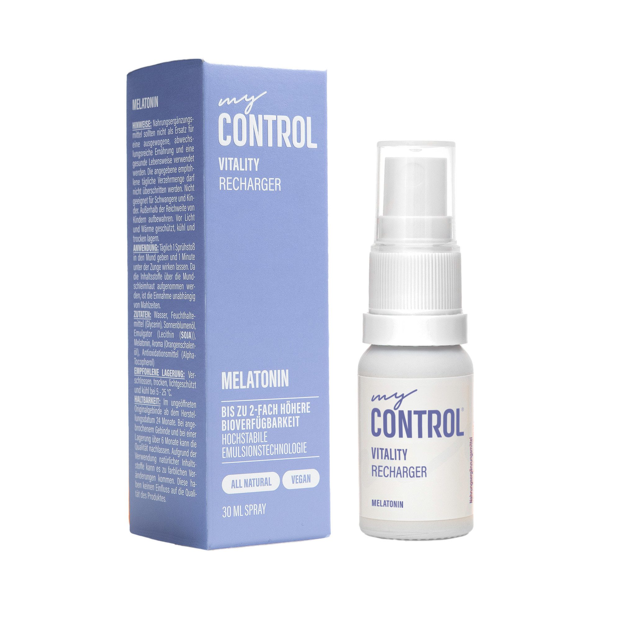 my Control® Vitality Recharger - Melatonin Spray, 30 ml, Einschlafhilfe; 2-fach höhere Bioverfügbarkeit