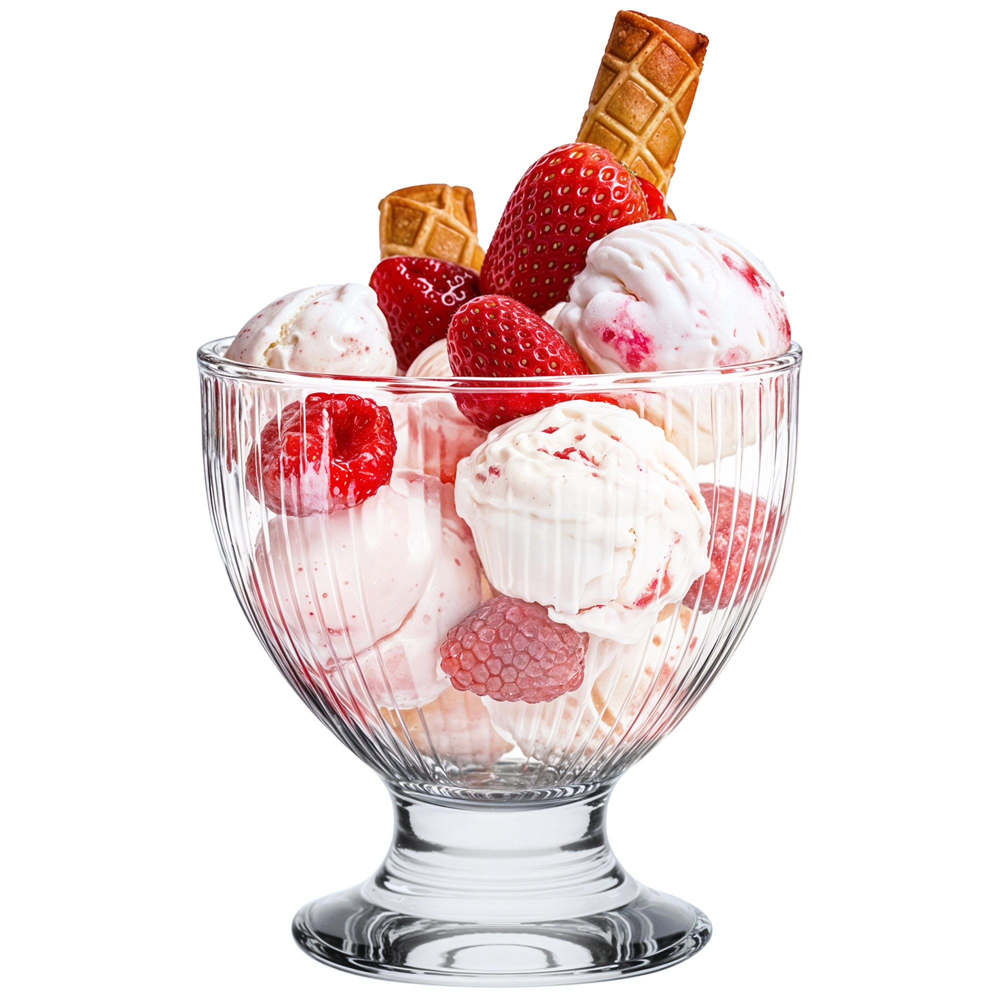 KONZEPT Eisschale Eisbecher Glas Set, Glasschale mit Fuß 405 ml, Glas Geriffelt für Eis, (4-tlg), Perfekt für Schichtdessert, Candy Bar Zubehör