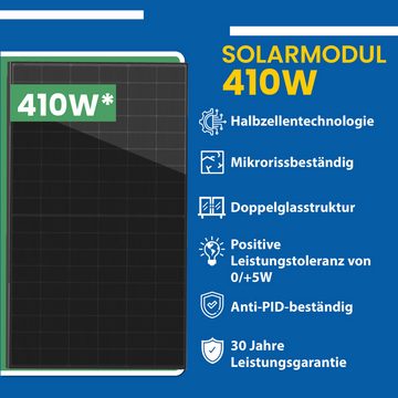 EPP.Solar Solaranlage 1640W Balkonkraftwerke 1640W/1600W Komplettset 410W Bifazial PV Anlage, 1600,00 W, Monokristallin, (DEYE 1600W WLAN Mikro-Wechselrichter Drosselbar von 1600W auf 800W/600W mit 10m Wielandstecker Plus Verlängerungskabel)