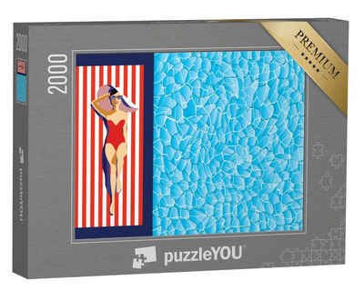 puzzleYOU Puzzle Schöne junge Frau am Pool mit Sonnenbrille, 2000 Puzzleteile, puzzleYOU-Kollektionen Vintage