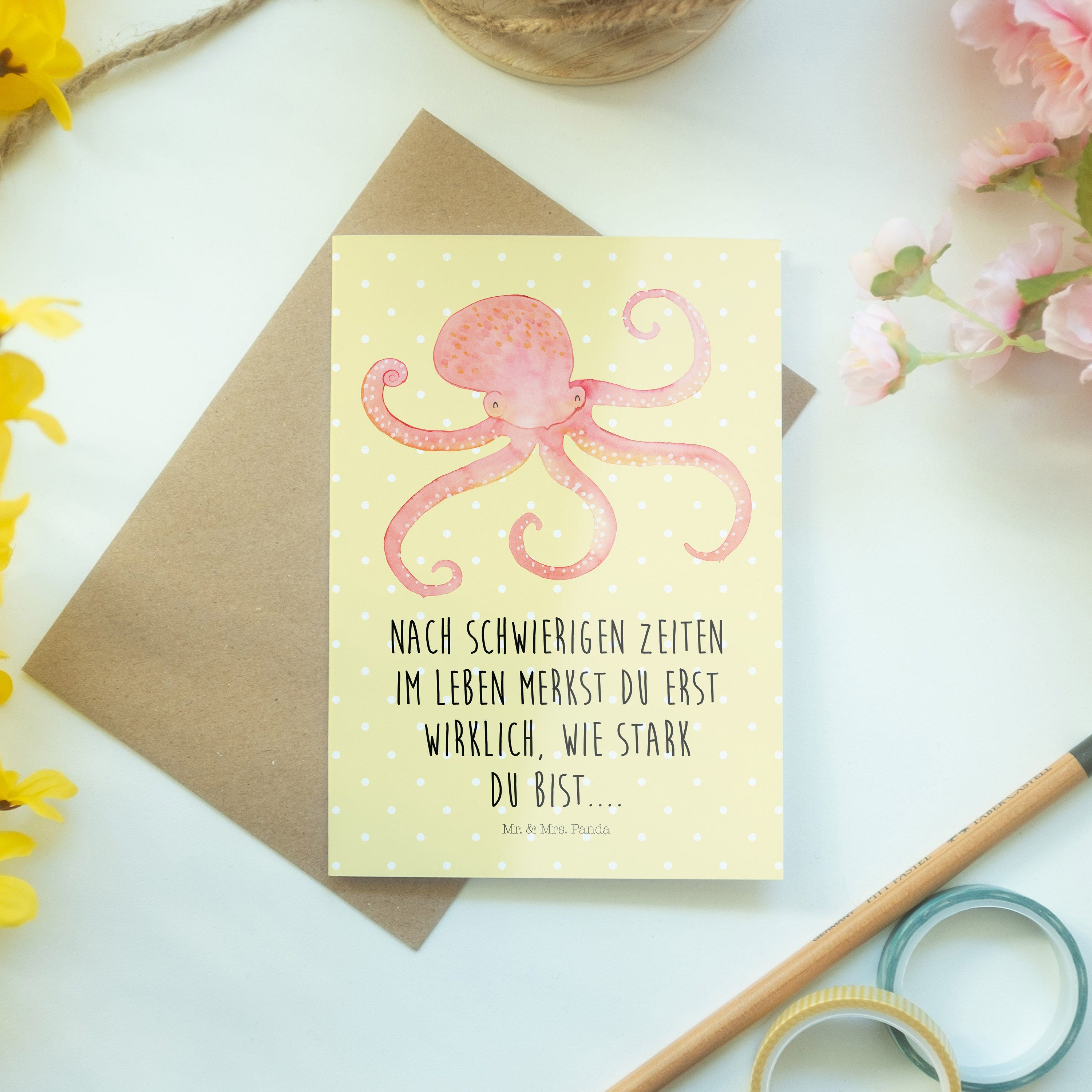 Mr. & Mrs. Panda Geschenk, lustige Hochzeitskarte, Tintenfisch Pastell Gelb Grußkarte Arme, - 