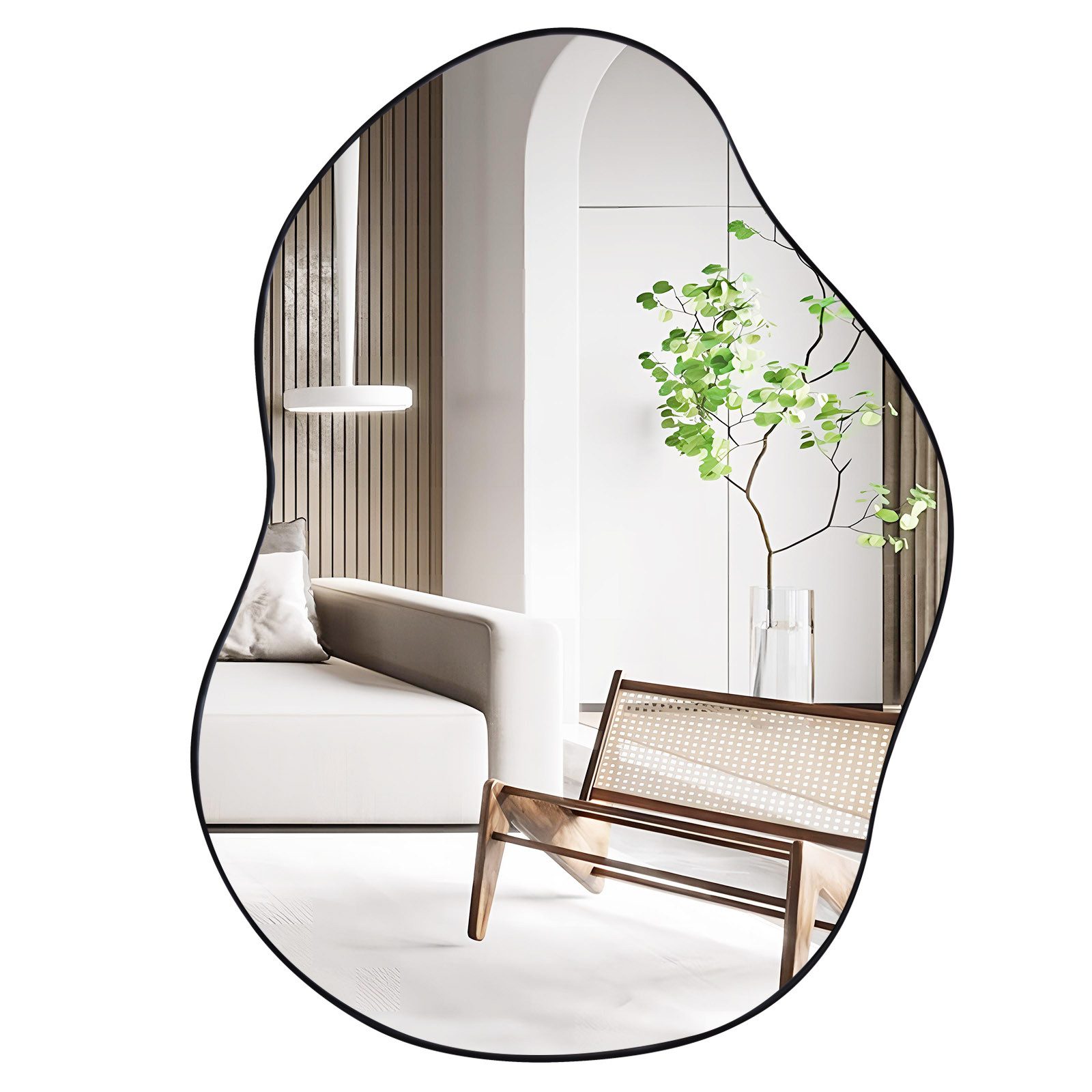 COSTWAY Wandspiegel, mit Metallrahmen & HD-Reflexion, asymmetrisch 78x56cm