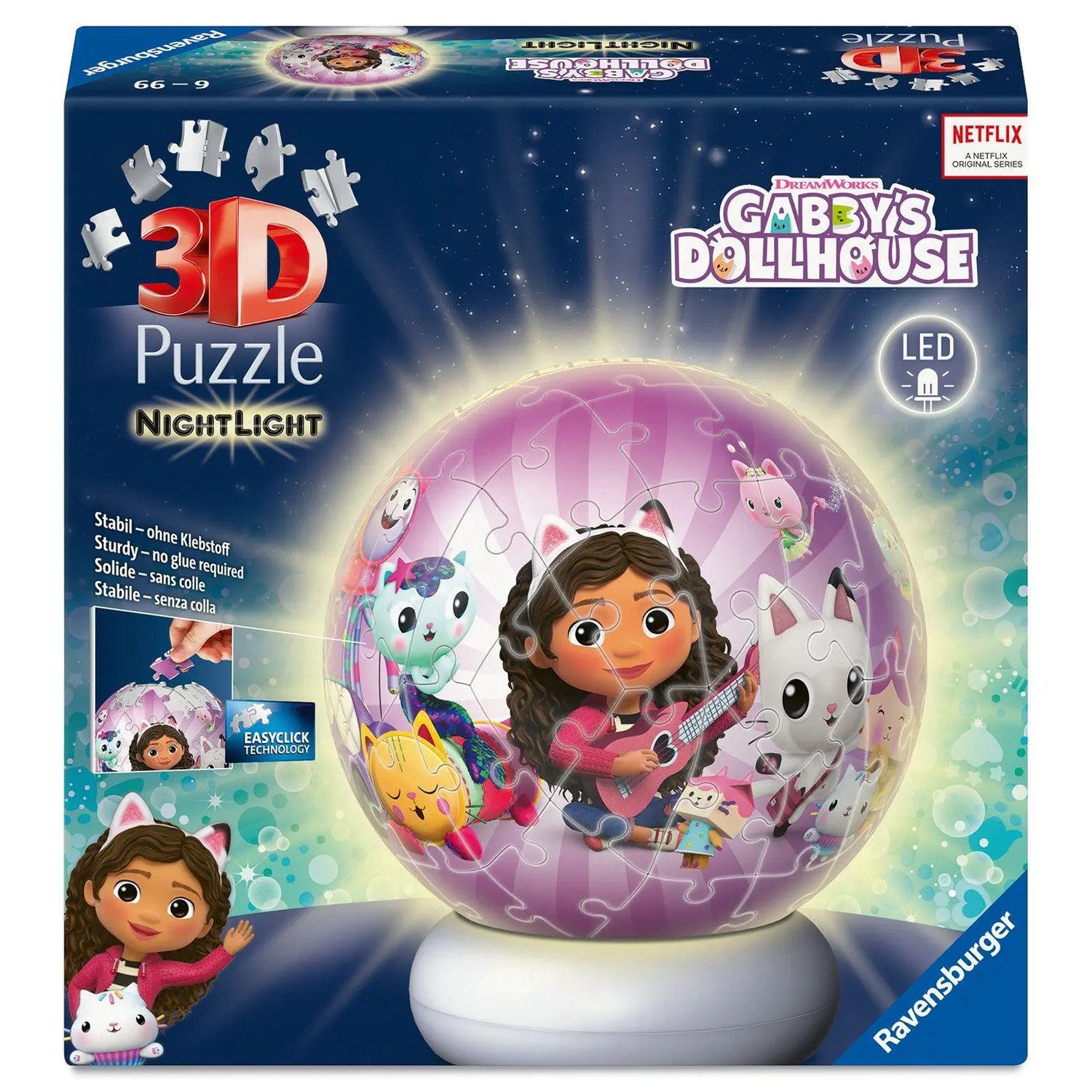 Ravensburger Puzzle 3D Puzzle-Ball Nachtlicht Gabby's Dollhouse, Puzzleteile