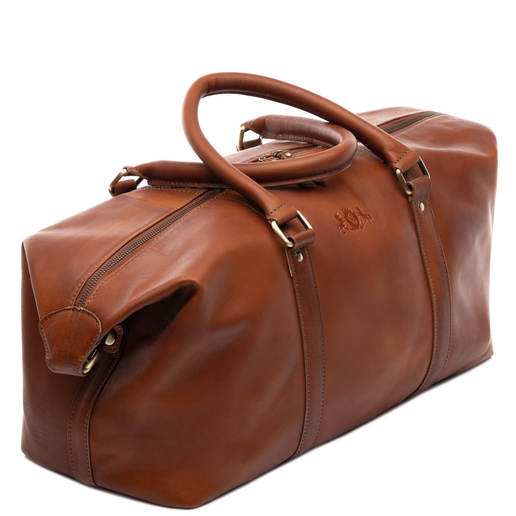 SID & VAIN Reisetasche echt Leder Weekender groß Ledertasche chestnut HARPER, Echtleder Reisegepäck für Damen & Herren, Sporttasche XL Hellbraun