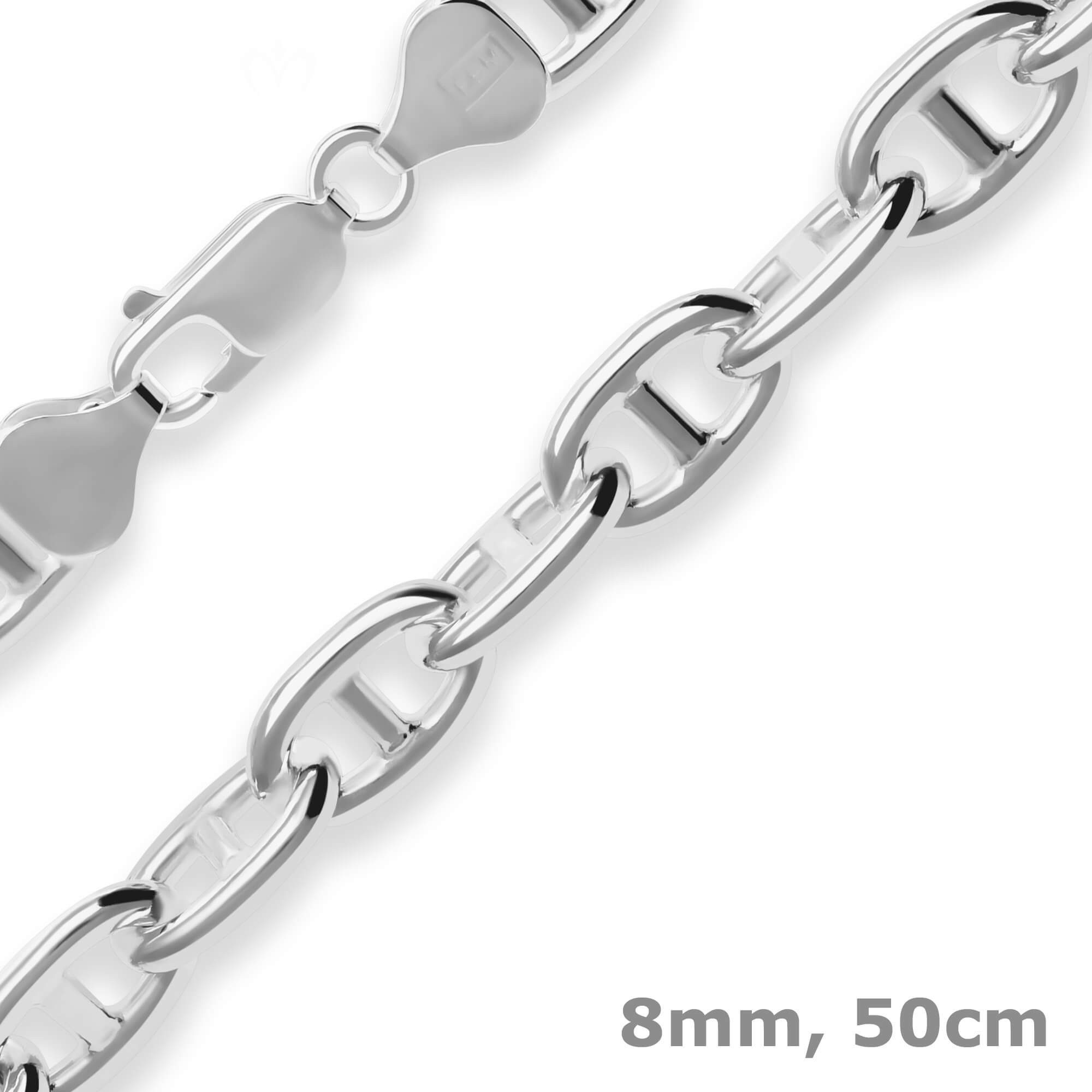 Silberkette 8mm Ankerkette-Steg aus 925 Silber 50cm