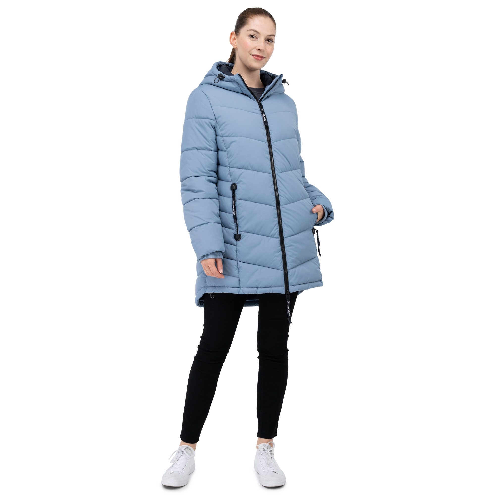 SUBLEVEL Steppjacke Damen Mantel mit Kapuze lange Winter Jacke Parka günstig online kaufen