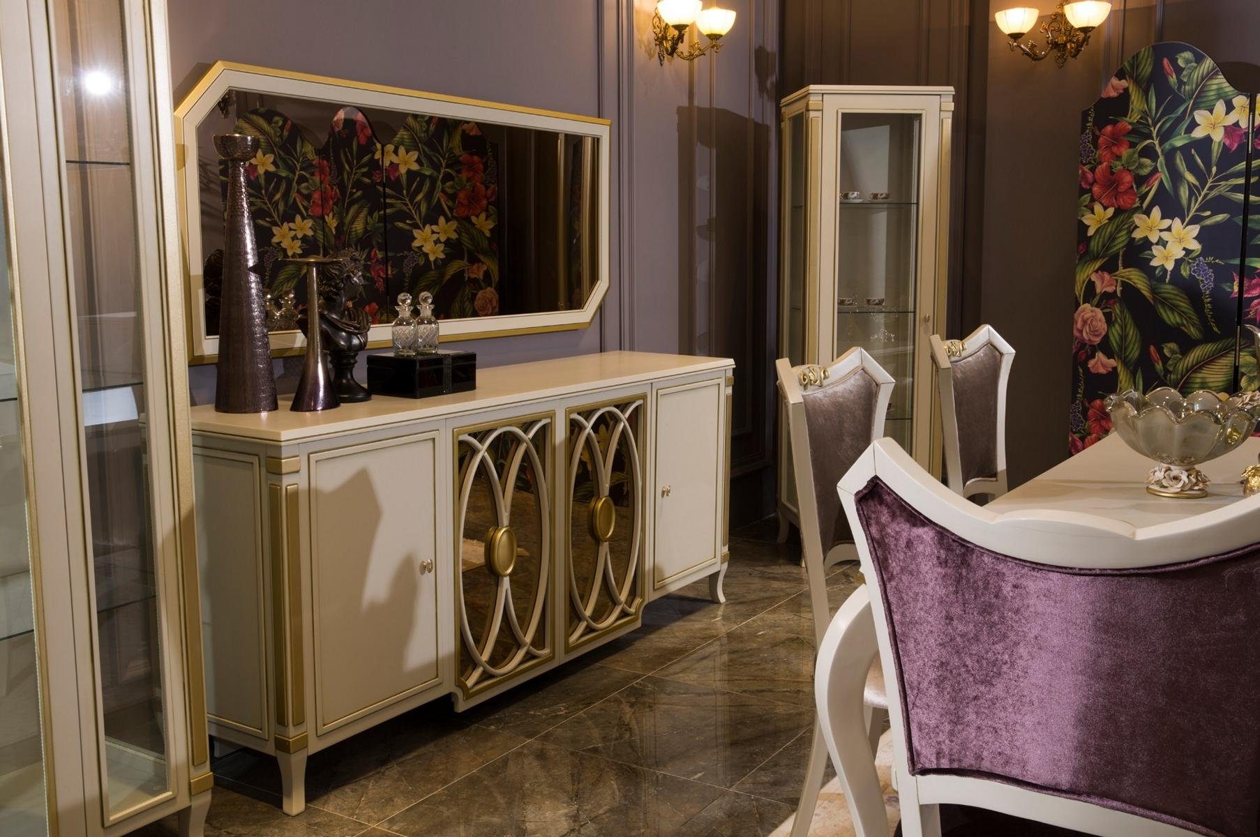 JVmoebel Sideboard Klassisches Vitrinen-Set aus Holz und Glas in Beige (Sideboard + Vitrine), Made in Europa