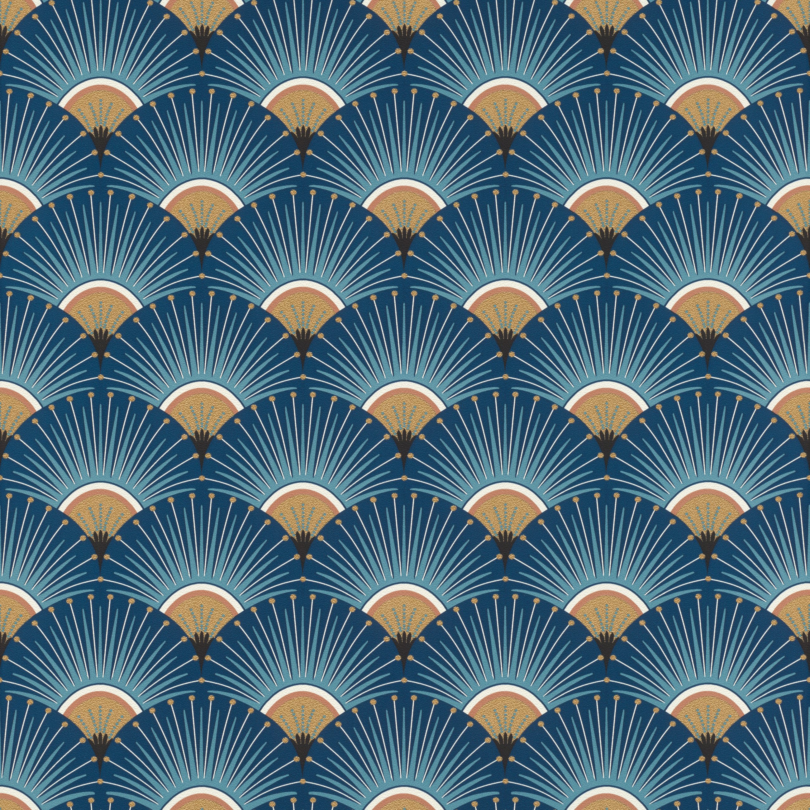 Rasch Vliestapete 3D-Effekt - Vinyltapete Gold Blau, 3D-Optik, grafisch, (1 Rolle, 1 St., 10,05 m x 0,53 m), Lichtbeständige Farben - Feucht abwischbar - Restlost abziehbar