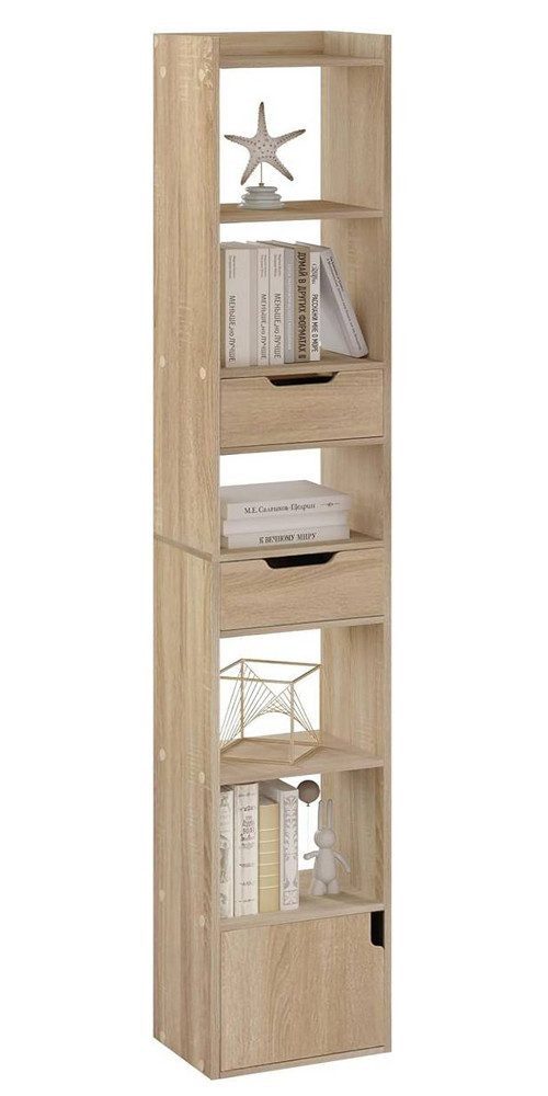 Woltu Bücherregal, 1-tlg., mit 6 Ablagen 2 Schubladen 1 Tür, aus Holzwerkstoff