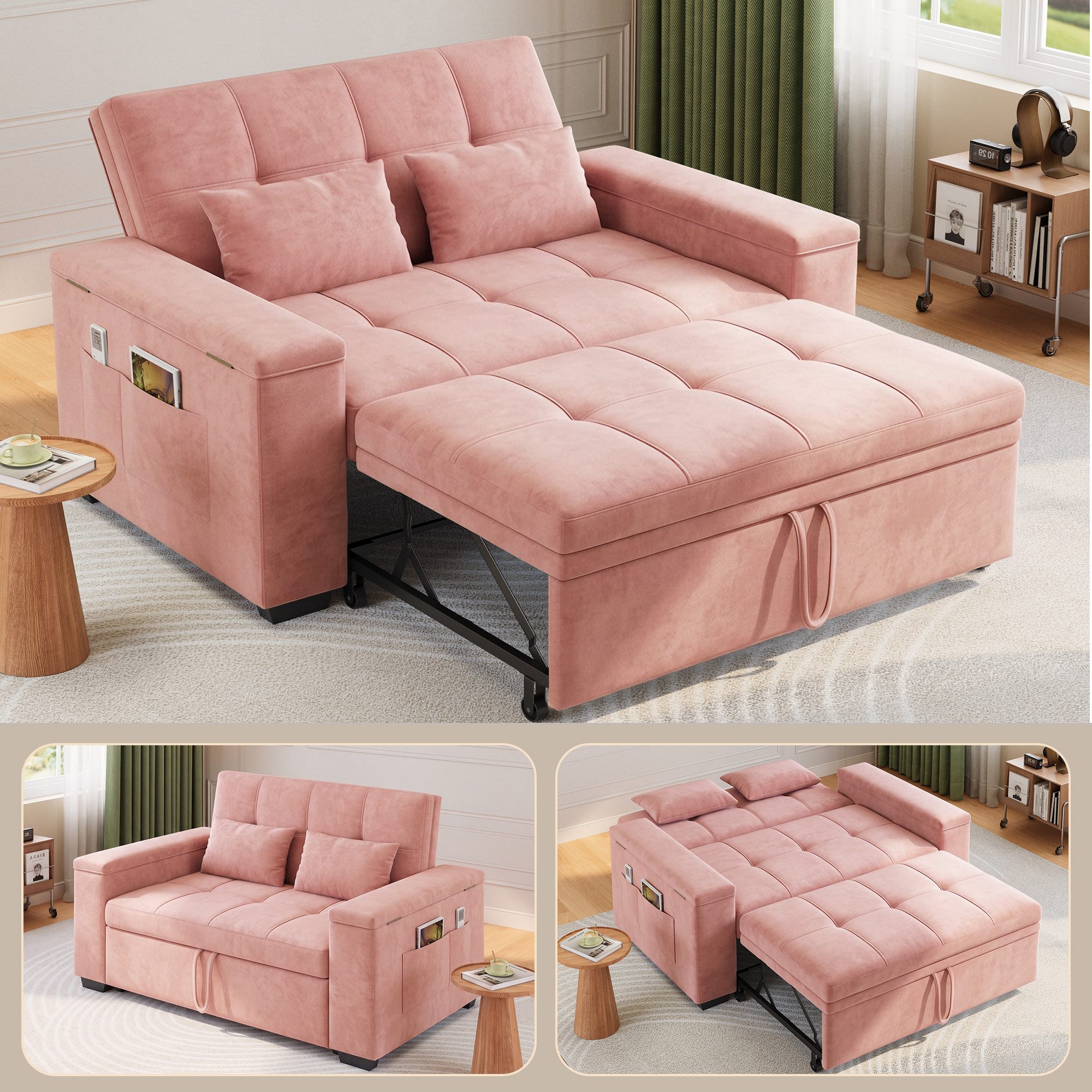 Bealife Schlafsofa 2-Sitzer, Drei verstellbare Rückenlehnenwinkel, B:157CM, Tagsüber Sofa, nachts Gästebett