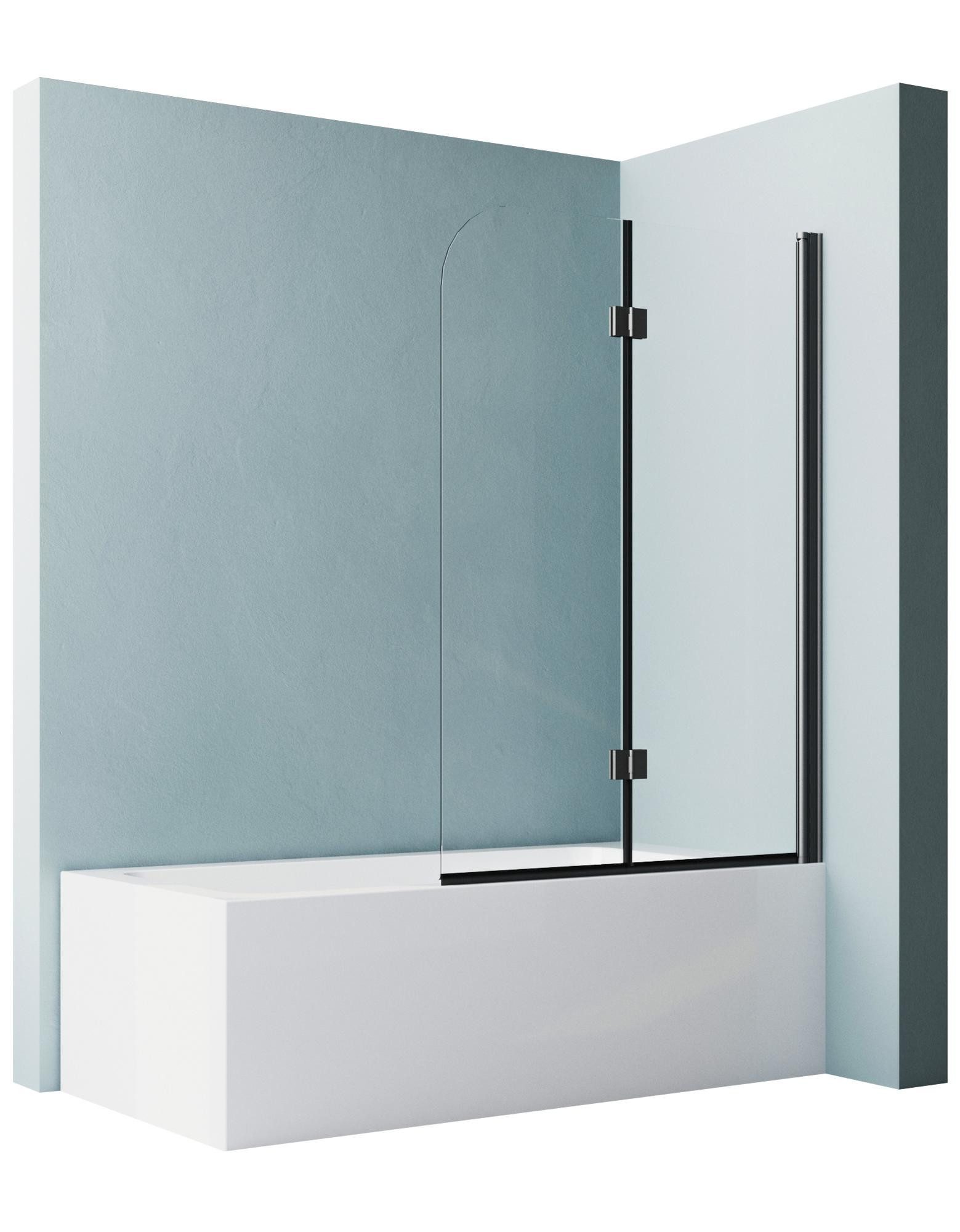 Hopibath Badewannenaufsatz Badewannenfaltwand Duschwand für Badewanne Schwarz 2 teilig faltbar, beidseitig NANO 6mm Sicherheitsglas, (Duschtrennwand, 120(120-121)x140cm), Rechts-und Links Montage