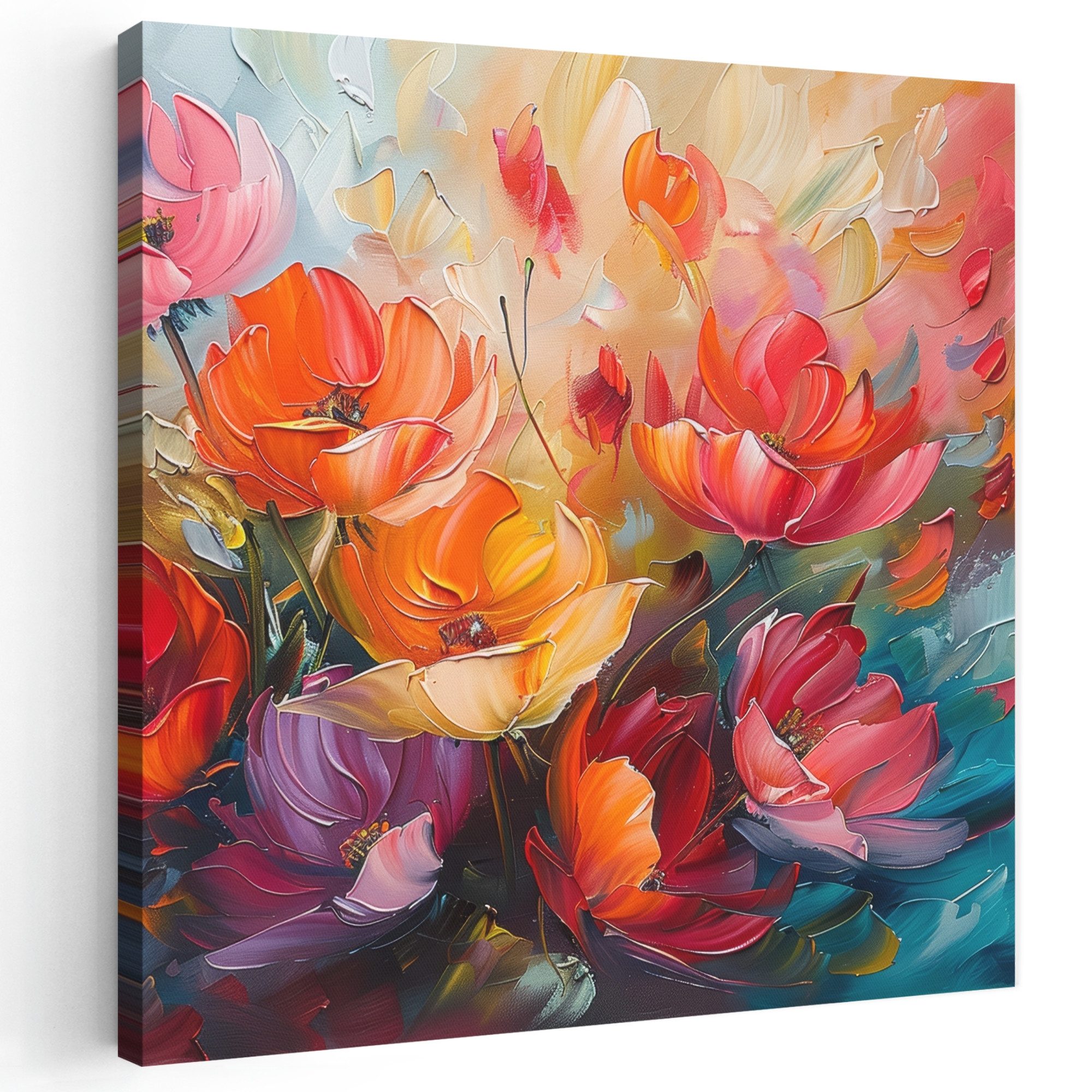 OneMillionCanvasses® Leinwandbild Blumen - Bunt - Malerei - Abstrakt - Kunst, Fotodruck (1 St), Wandbild, Deko Schlafzimmer Wohnzimmer Flur 20x20 cm