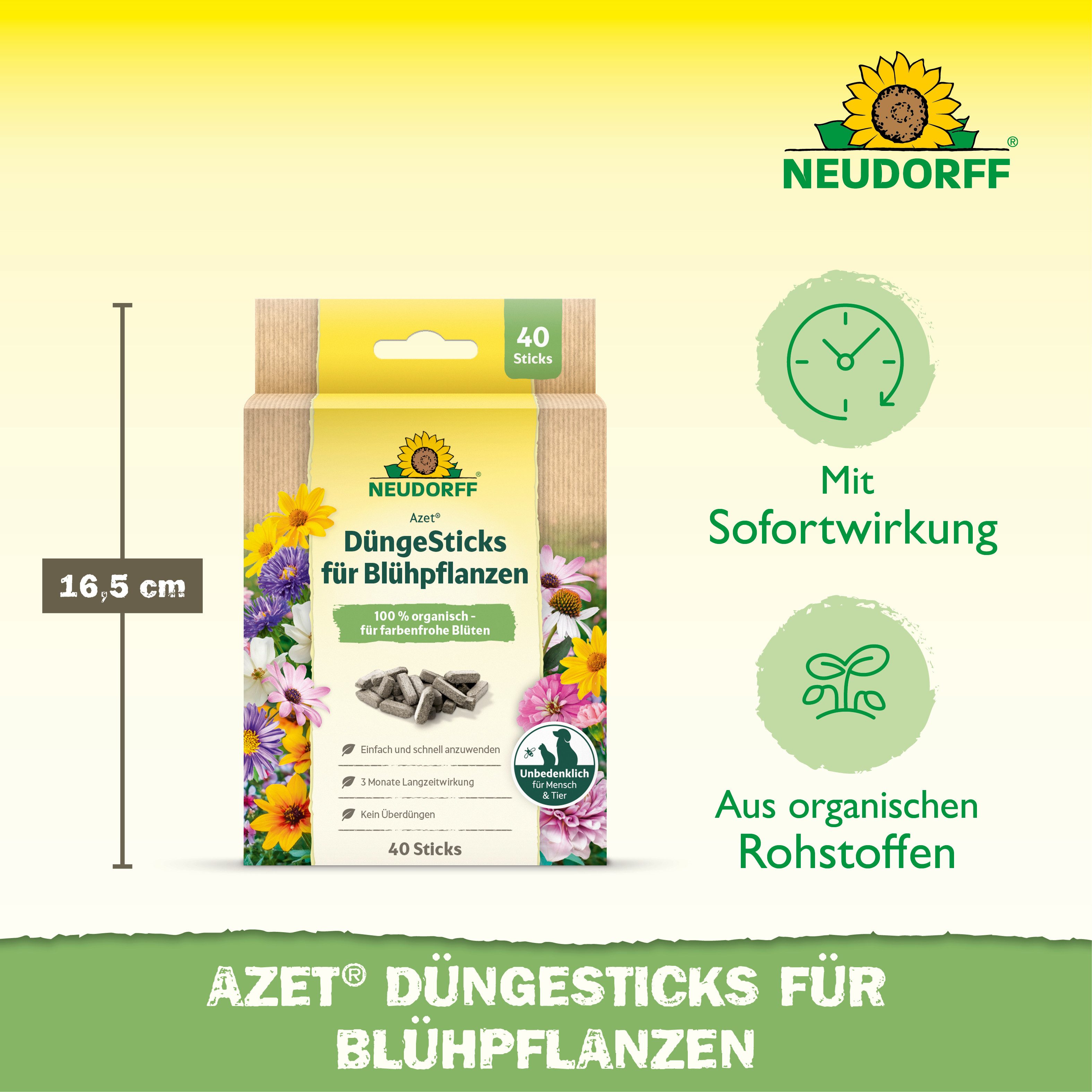 Neudorff Pflanzendünger Azet DüngeSticks für Blühpflanzen 40 Sticks, Organische Düngestäbchen speziell für Blühpflanzen, Mit Mikroorganismen & Mykorrhiza für be – Bild 3 von 5