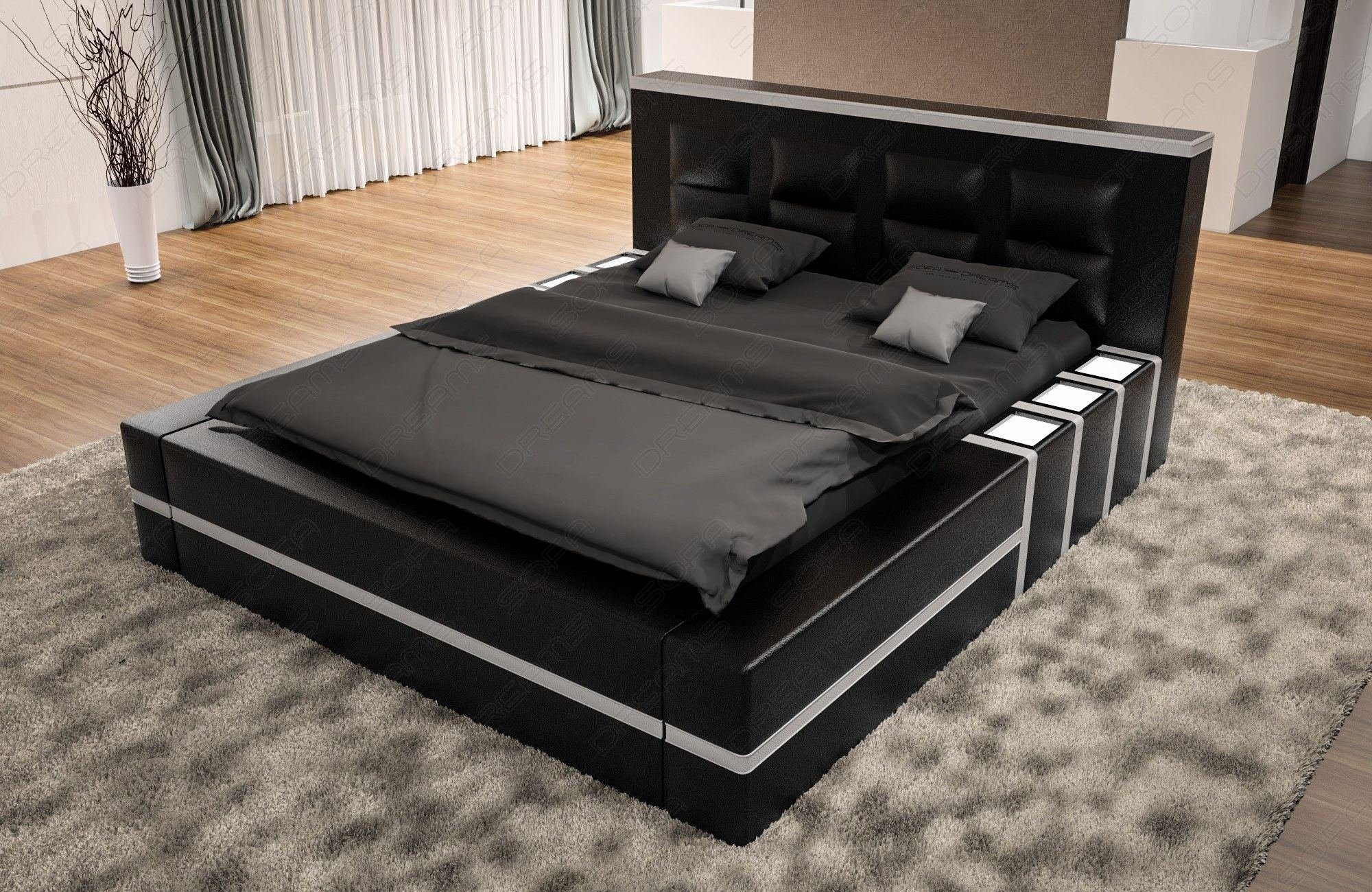 mit LED Matratze, Boxspringbett mit Kunstleder Komplettbett Dreams LED Premium Asti mit Topper, schwarz-weiß Beleuchtung, Sofa Beleuchtung mit Bett