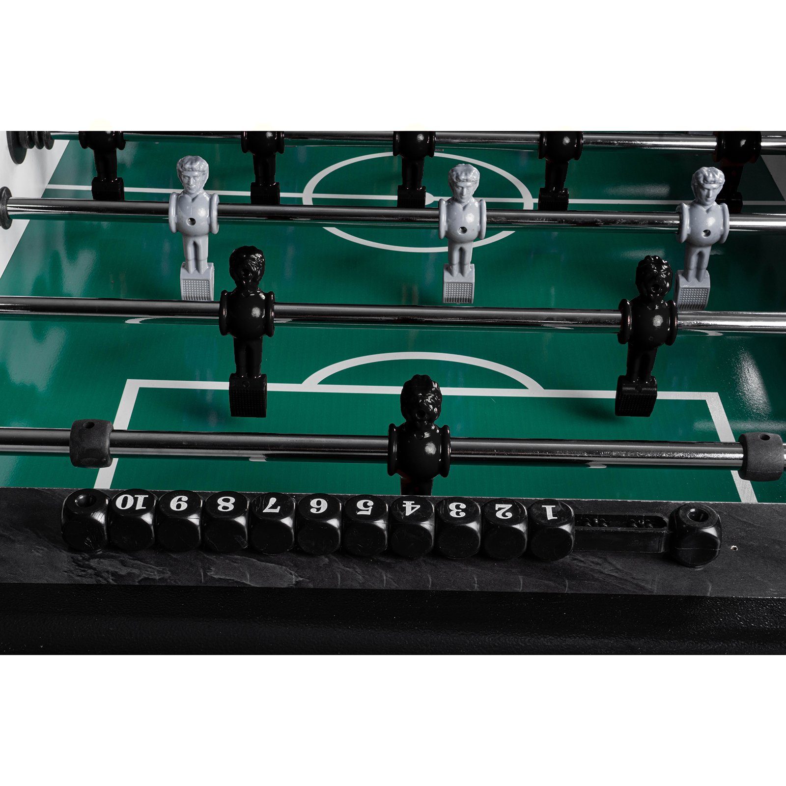 Sport Spieltische RAMROXX Kickertisch Fußball Tischkicker Design Schwarz grünes Spielfeld Figuren Schwarz Grau 80kg