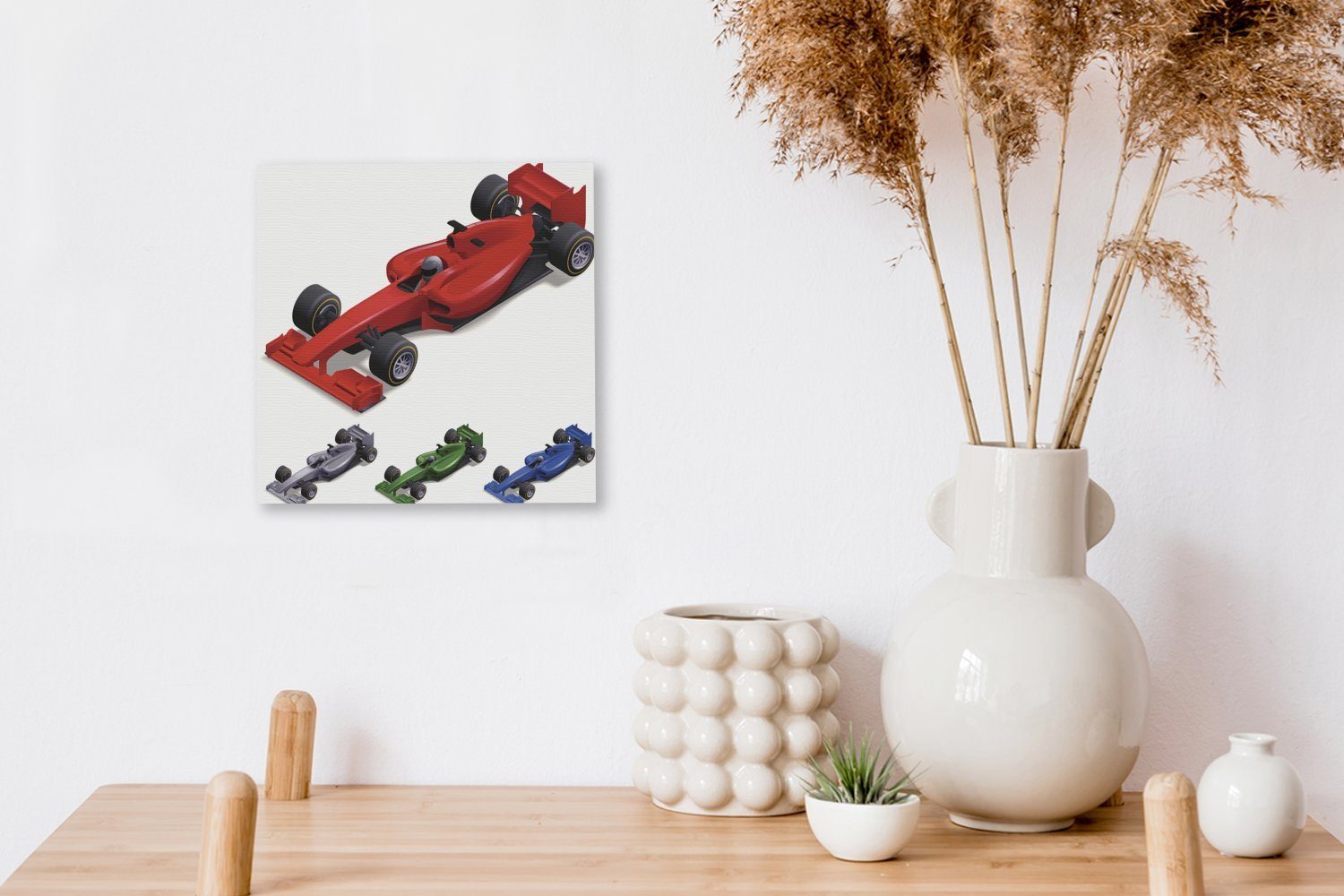 Formel Leinwandbild St), einer aus Bilder 1 OneMillionCanvasses® Illustration, Verschiedenfarbige Rennwagen Wohnzimmer für in (1 Schlafzimmer der Leinwand