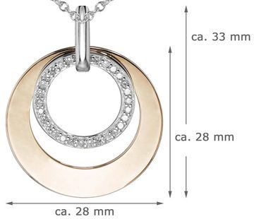LUISIA® Kette mit Anhänger "Doppel Ring Roségold" 79225 - 925 Silber Halskette mit Zirkonia (60 cm Länge) (Inkl. Schmuckbox), aus Sterling Silber