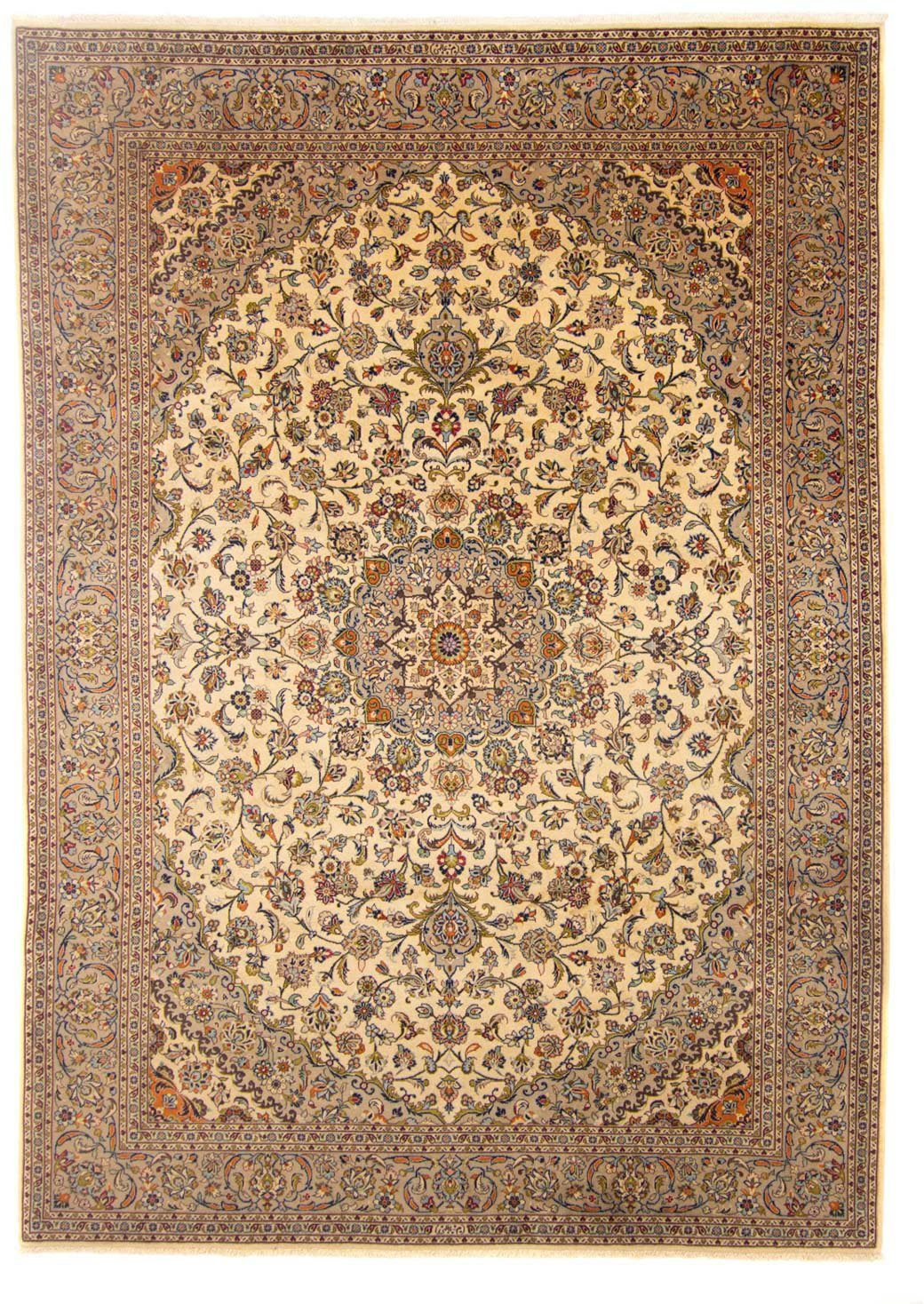 Wollteppich Keshan Medaillon Beige chiaro 353 x 254 cm, morgenland, rechteckig, Höhe: 10 mm, Unikat mit Zertifikat