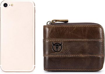 HEYHIPPO Brieftasche RFID-blockierend, echtes Leder,Geschenkpaket (Reißverschluss, Vintage, 13 Kartenfächer, mit Ausweisfenster), 12,5 cm x 9,5 cm x 2,5 cm, Geschenk für Männer