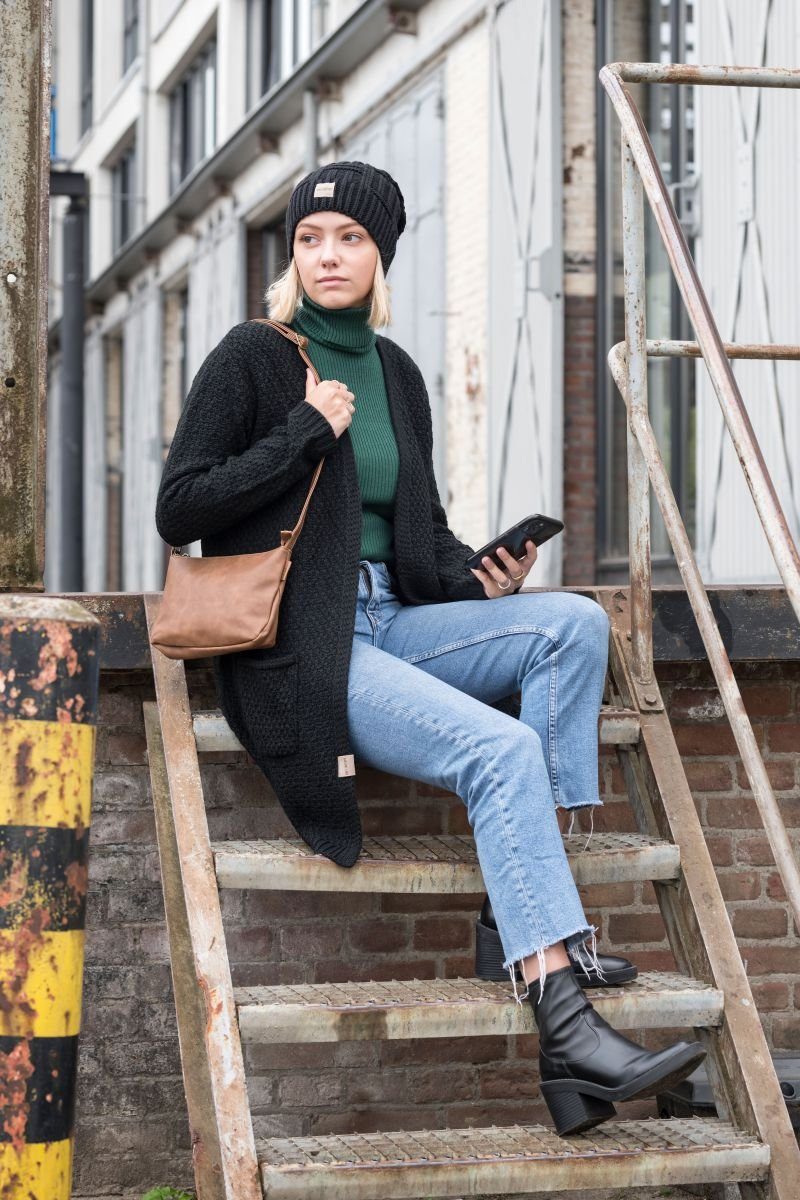 Knit Factory Strickjacke Luna Strickjacken 36/38 Glatt Braun (1-tlg) modern Strickware Strickartikel Strickmode