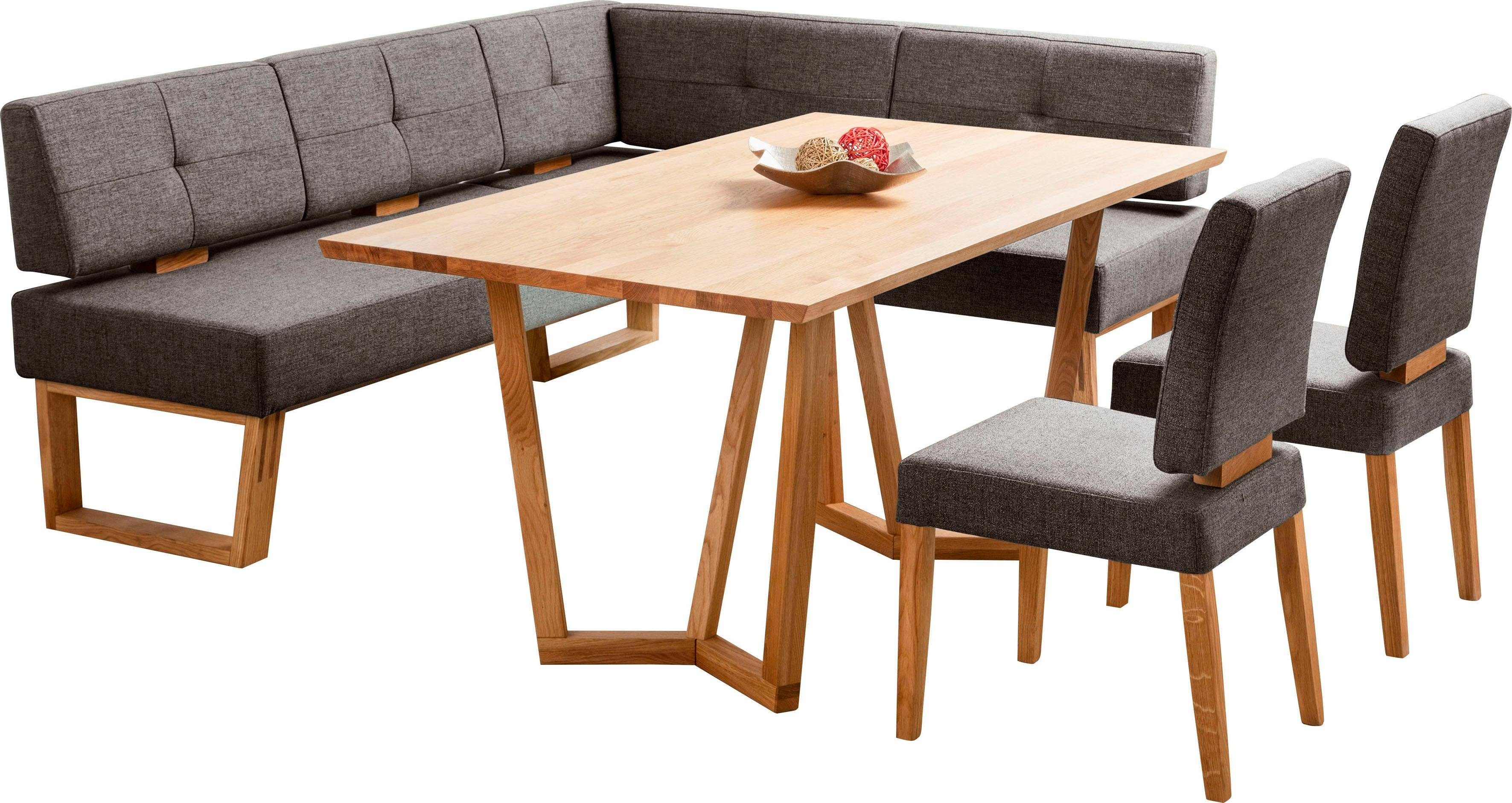 OTTO home Eckbankgruppe Ponza Eckbank Küchenbank, (Set, 4-tlg), Sitzgruppe Esszimmer Stühle Tisch und Bank bequem gepolstert