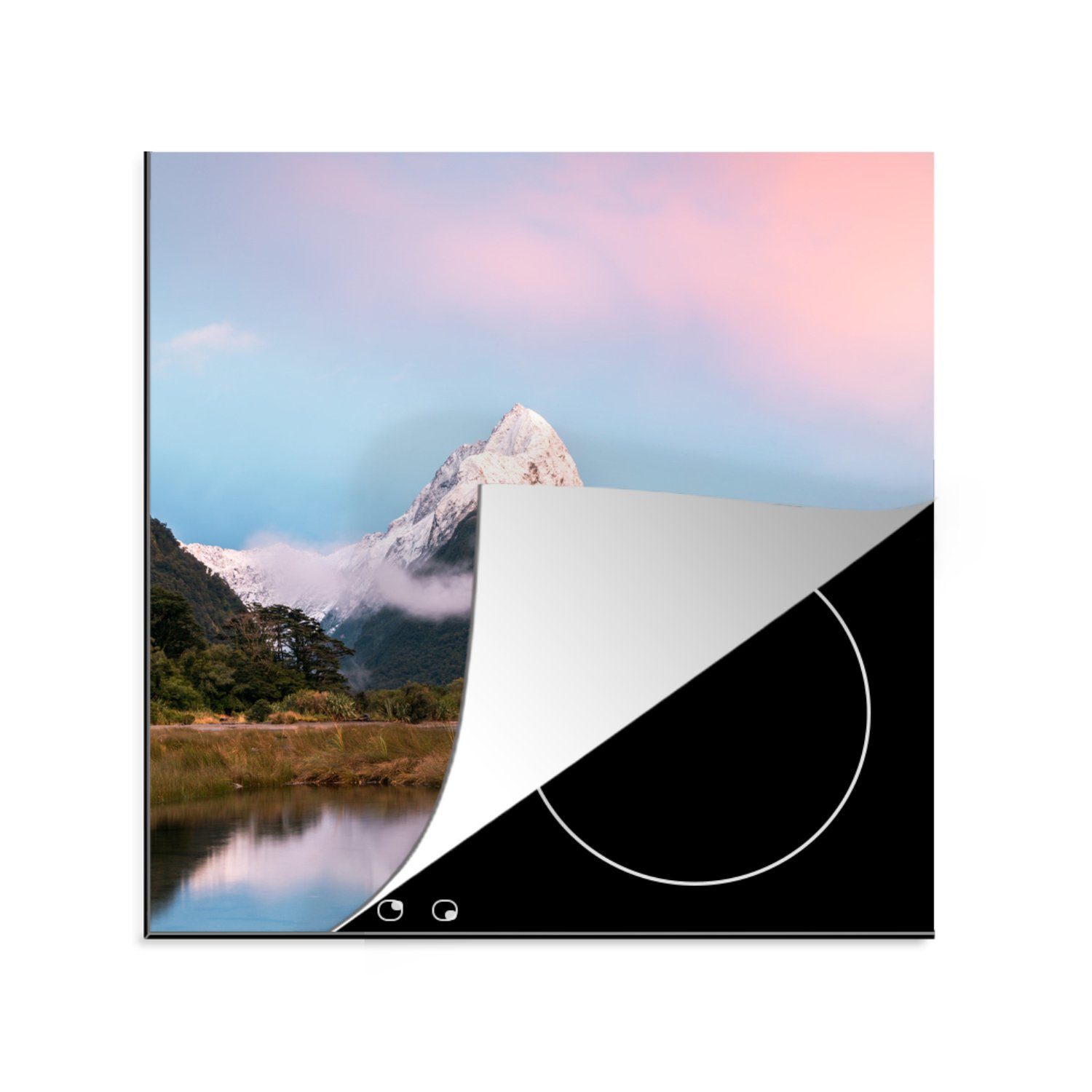 MuchoWow Herdblende-/Abdeckplatte Neuseeland - Berg - Spiegelung, Vinyl, (1 tlg), 78x78 cm, Ceranfeldabdeckung, Arbeitsplatte für küche