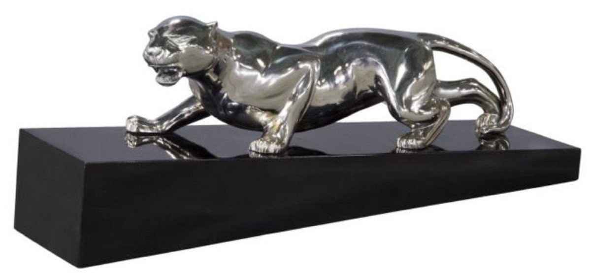 Bronzefigur Dekofigur 17 Puma Casa auf - Elegante / x Schwarz Holzsockel 60 Silber 20 Padrino H. Luxus Dekofigur x cm